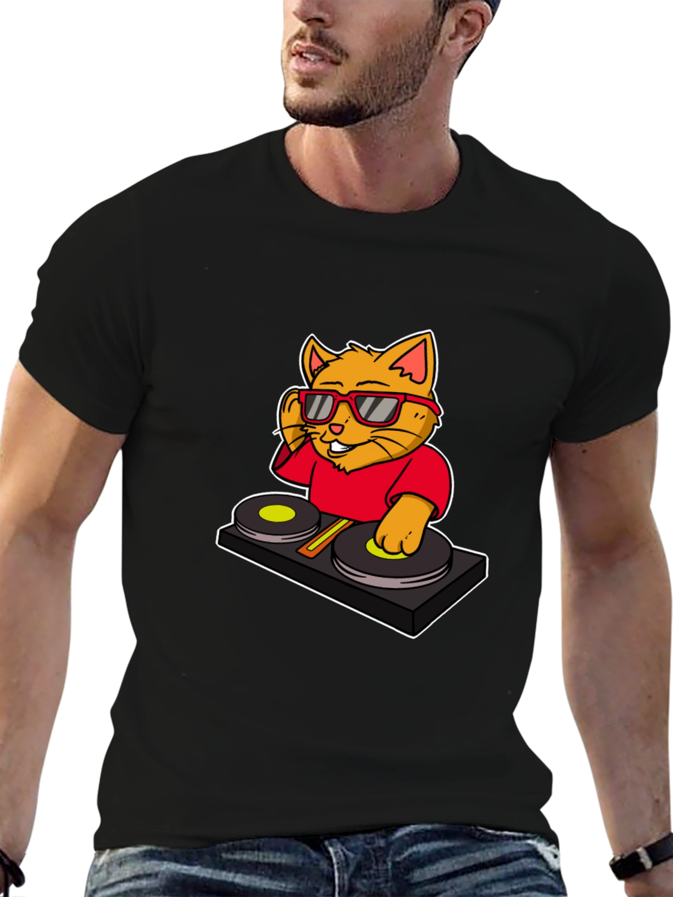 DJ Cat Graphic T-Shirt - Cool Music Lover Tee