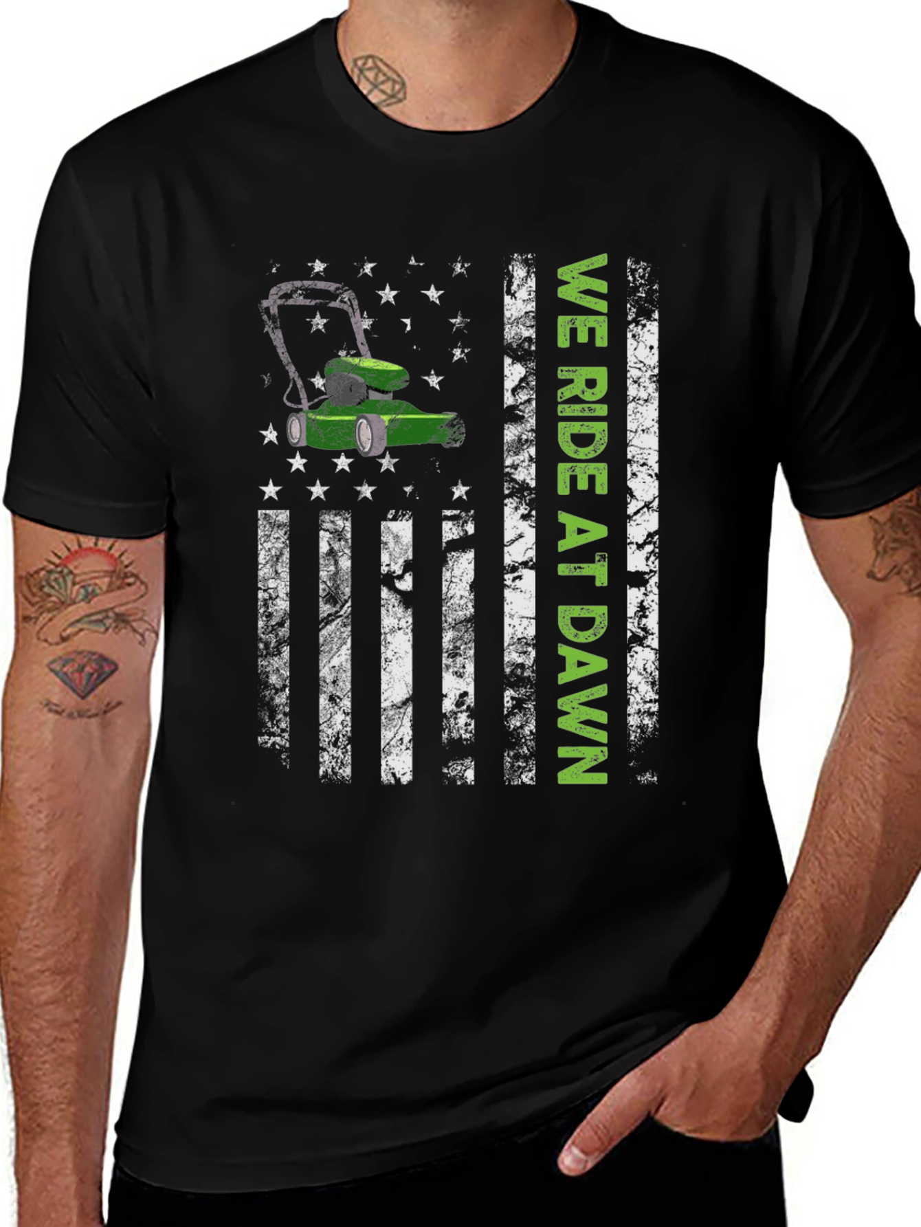 We Ride at Dawn Lawn Mower Graphic Tee