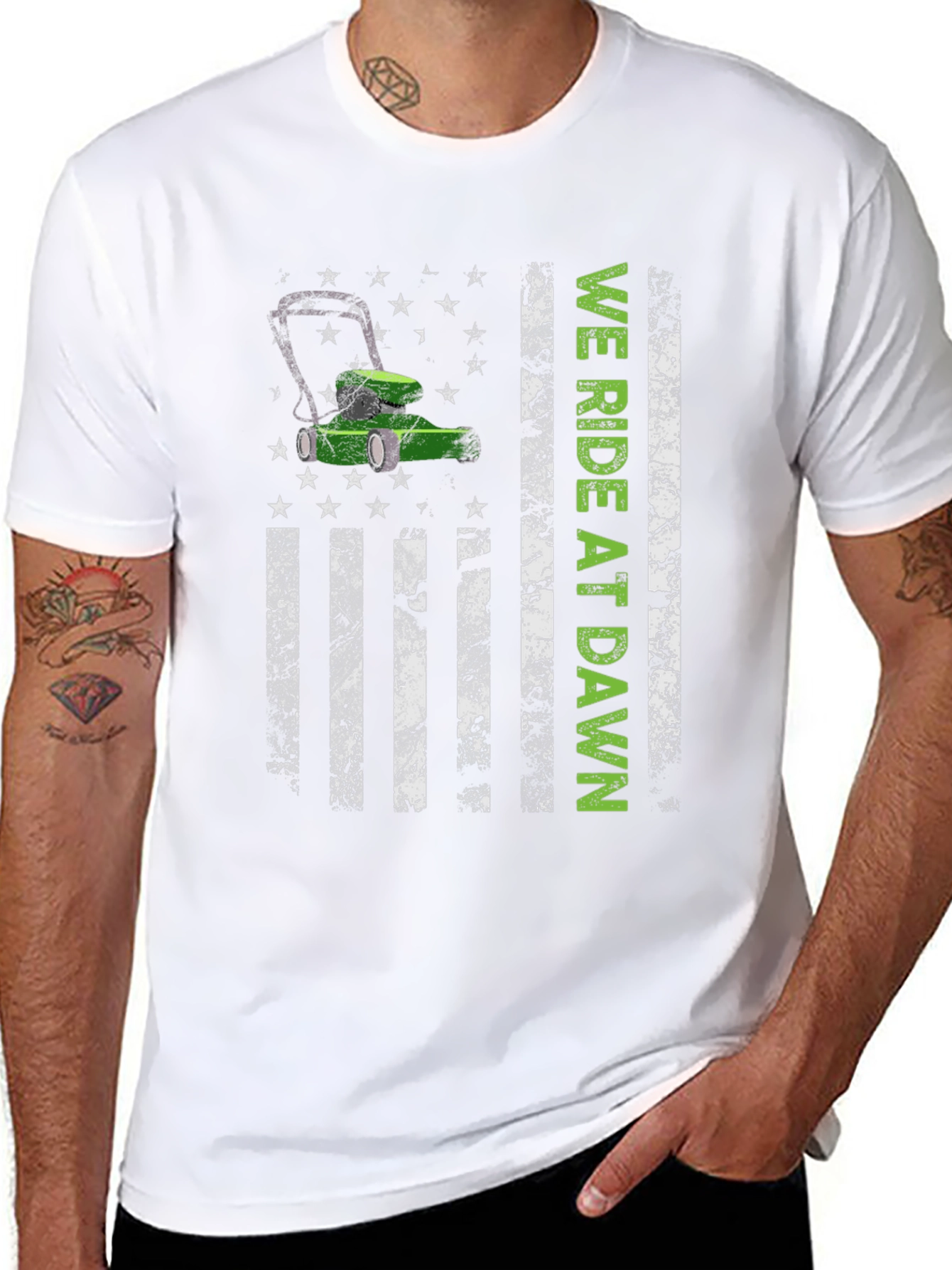 We Ride at Dawn Lawn Mower Graphic Tee