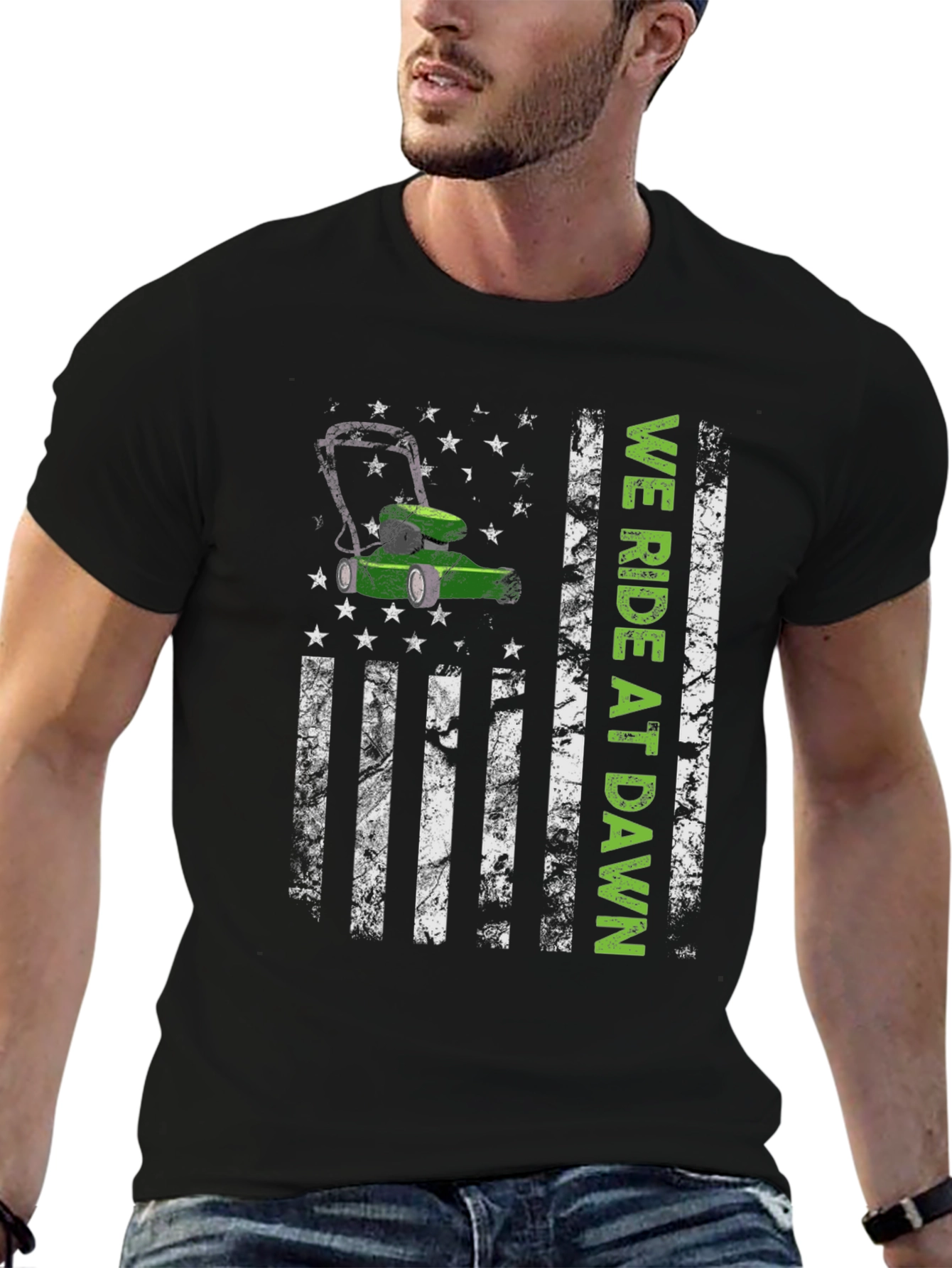 We Ride at Dawn Lawn Mower Graphic Tee