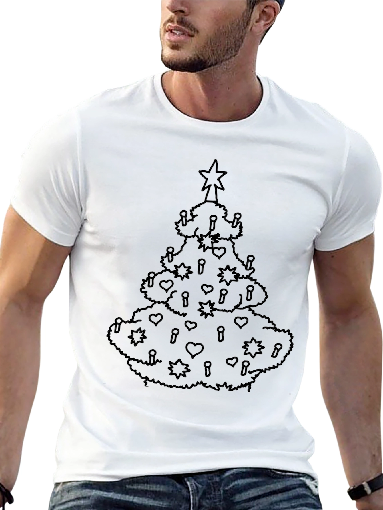 Festive Christmas Tree Graphic Tee - Black