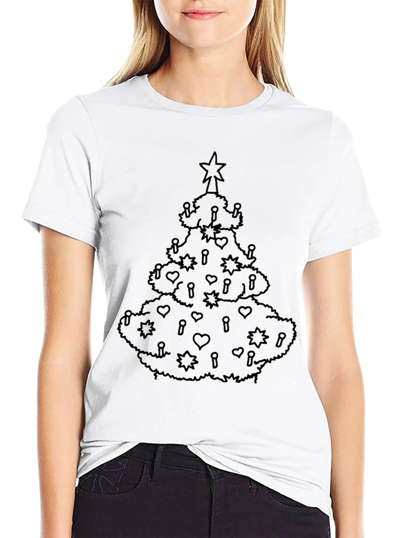 Festive Christmas Tree Graphic Tee - Black