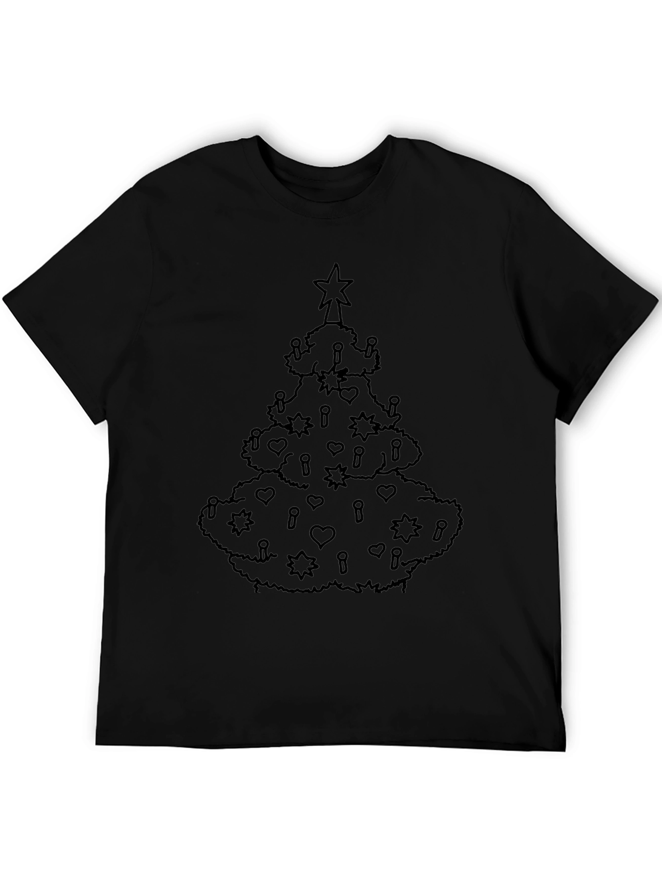 Festive Christmas Tree Graphic Tee - Black