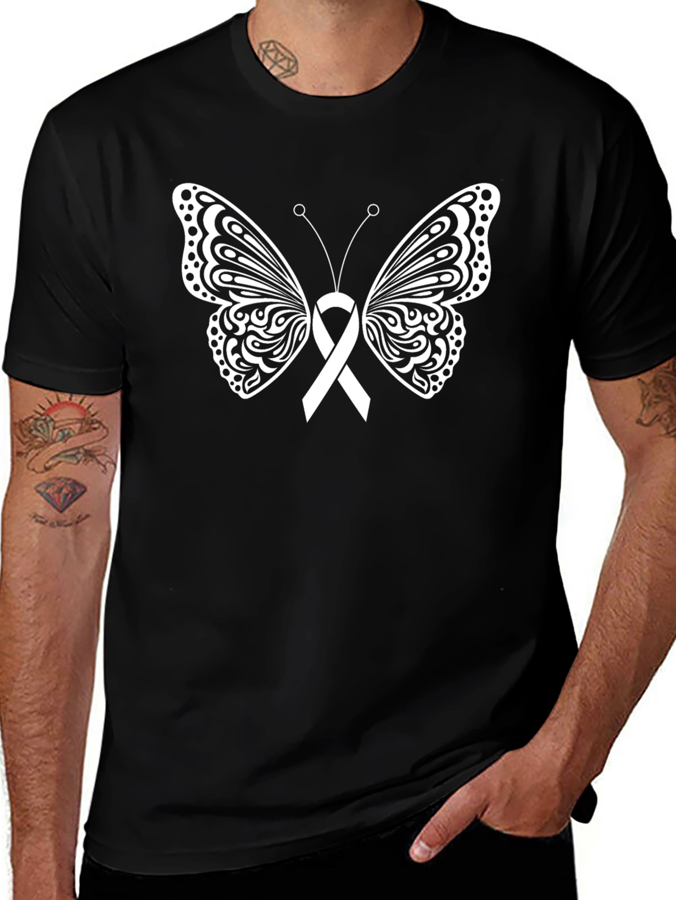Butterfly Ribbon Graphic T-Shirt - Black