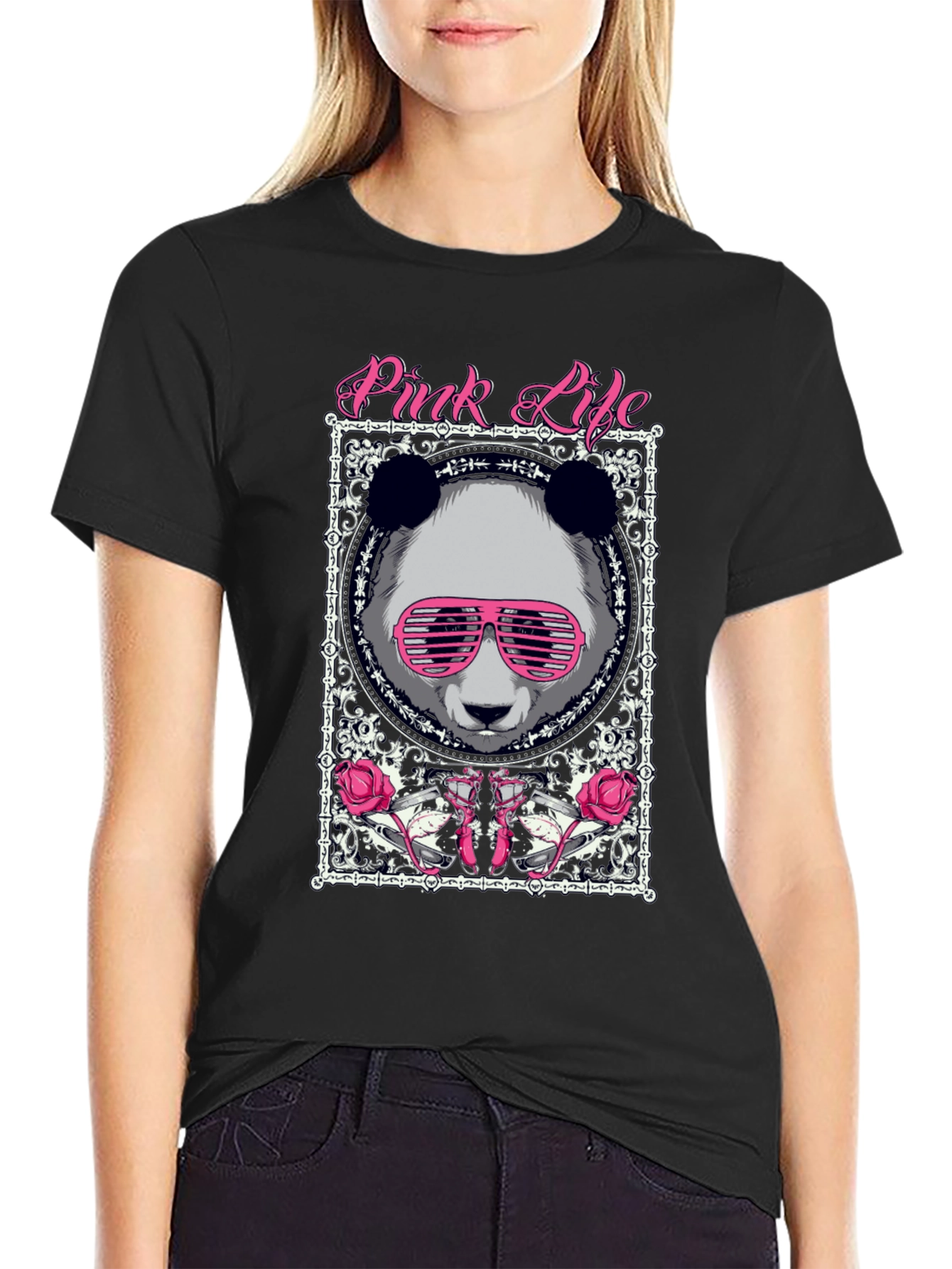 Pink Life Panda Graphic T-Shirt
