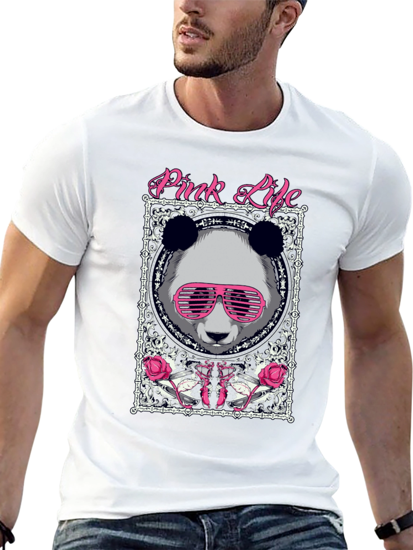 Pink Life Panda Graphic T-Shirt