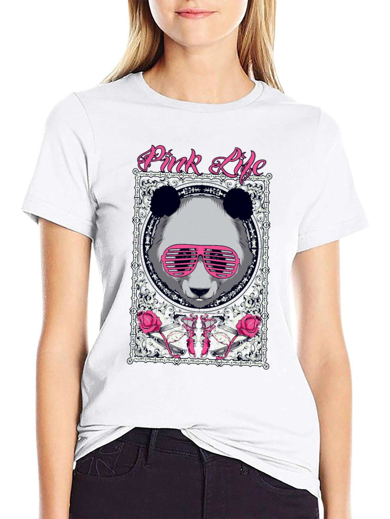 Pink Life Panda Graphic T-Shirt