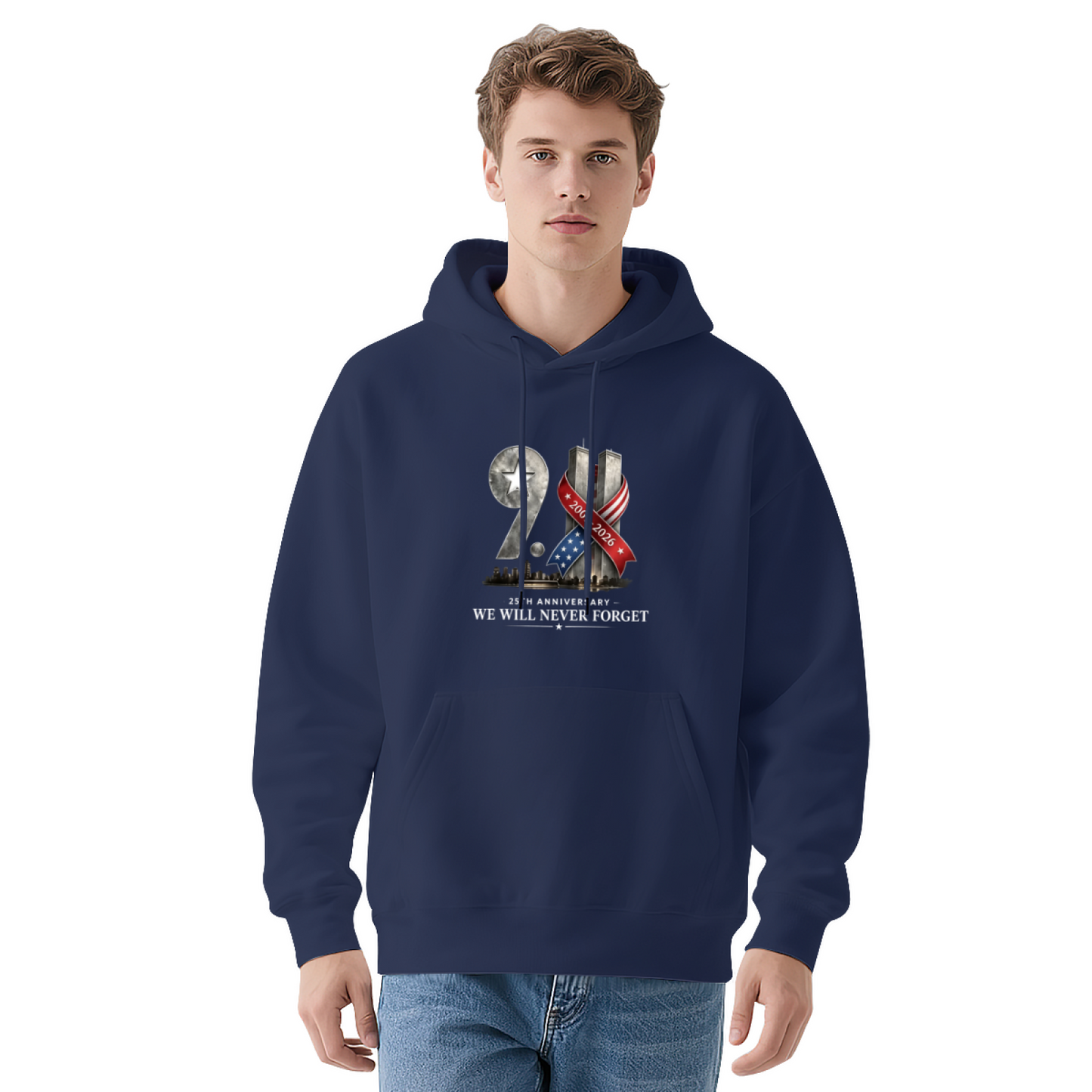 25th Anniversary Ribbon Art 9/11 Never Forget Memorial Hoodie