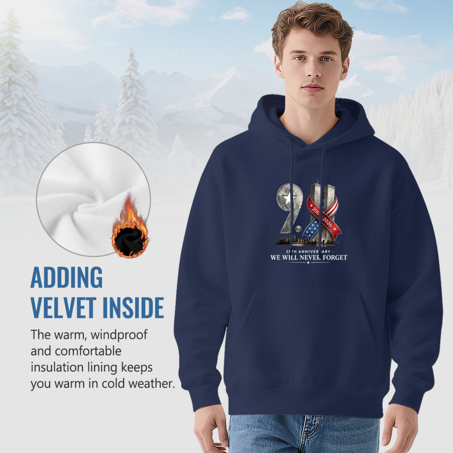 25th Anniversary Ribbon Art 9/11 Never Forget Memorial Hoodie