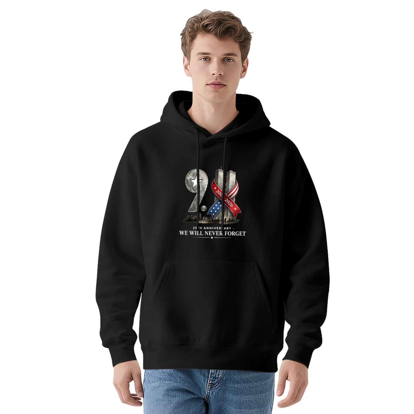 25th Anniversary Ribbon Art 9/11 Never Forget Memorial Hoodie