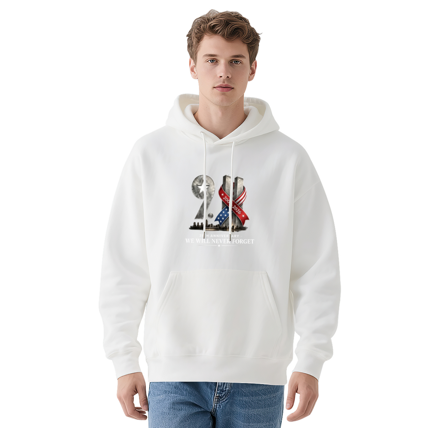 25th Anniversary Ribbon Art 9/11 Never Forget Memorial Hoodie
