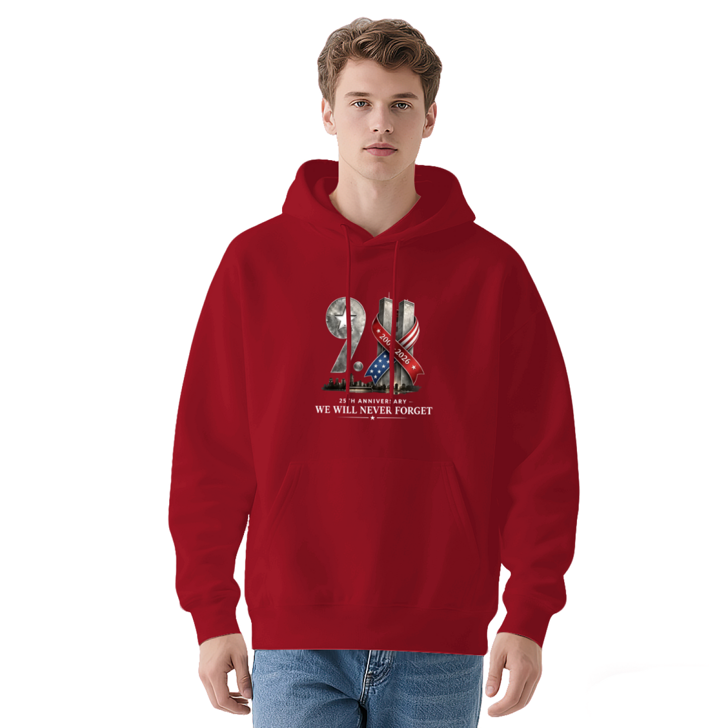 25th Anniversary Ribbon Art 9/11 Never Forget Memorial Hoodie