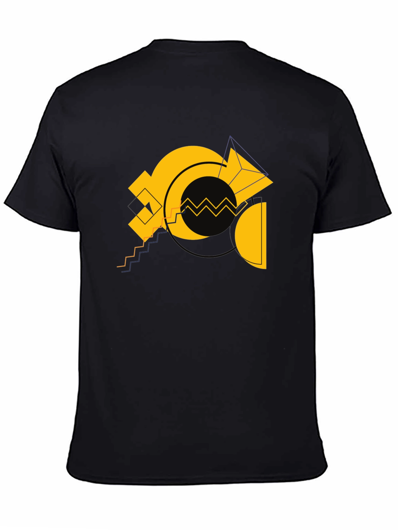 Geometric Gold Design Black Cotton T-Shirt