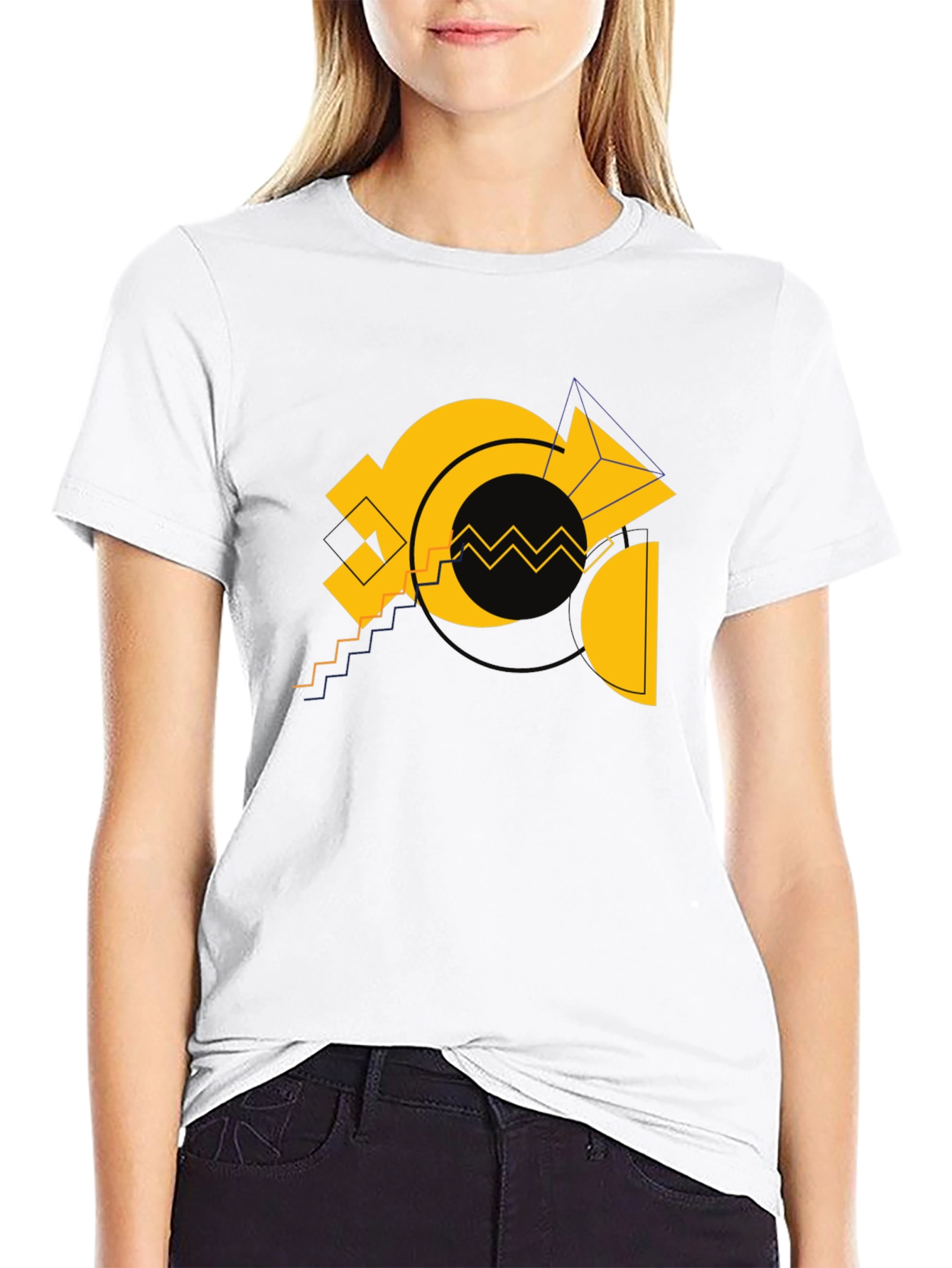 Geometric Gold Design Black Cotton T-Shirt
