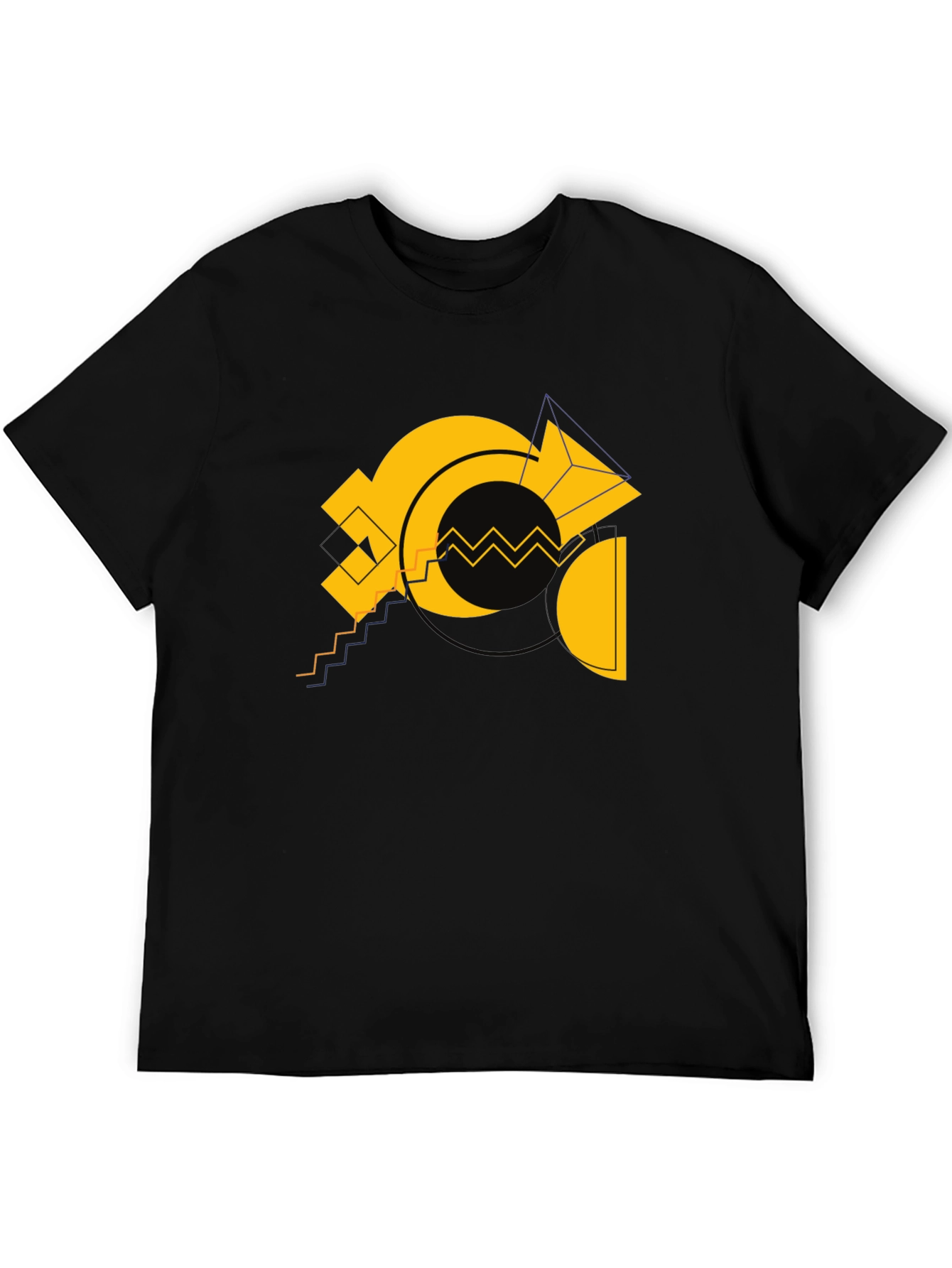 Geometric Gold Design Black Cotton T-Shirt