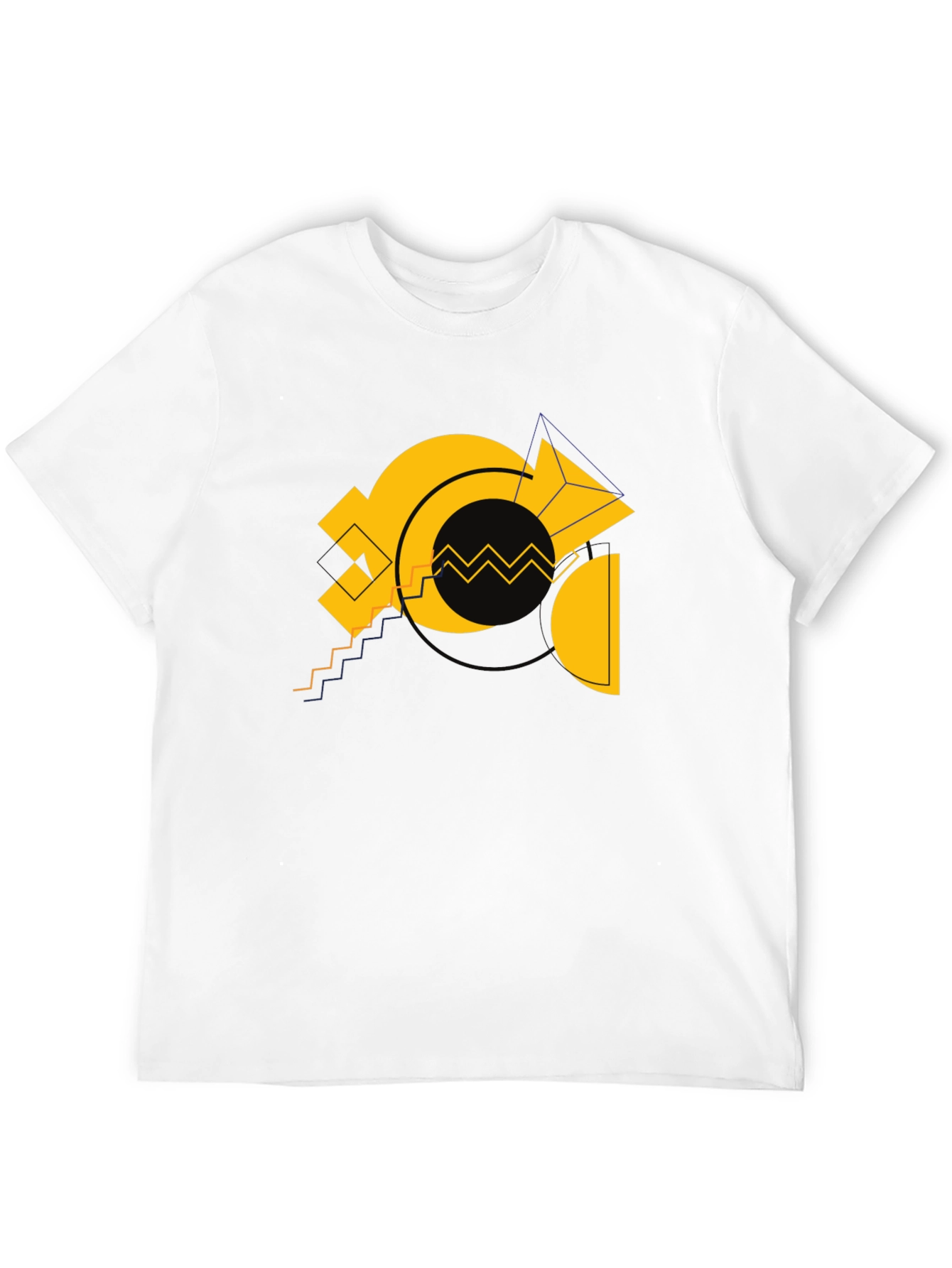 Geometric Gold Design Black Cotton T-Shirt