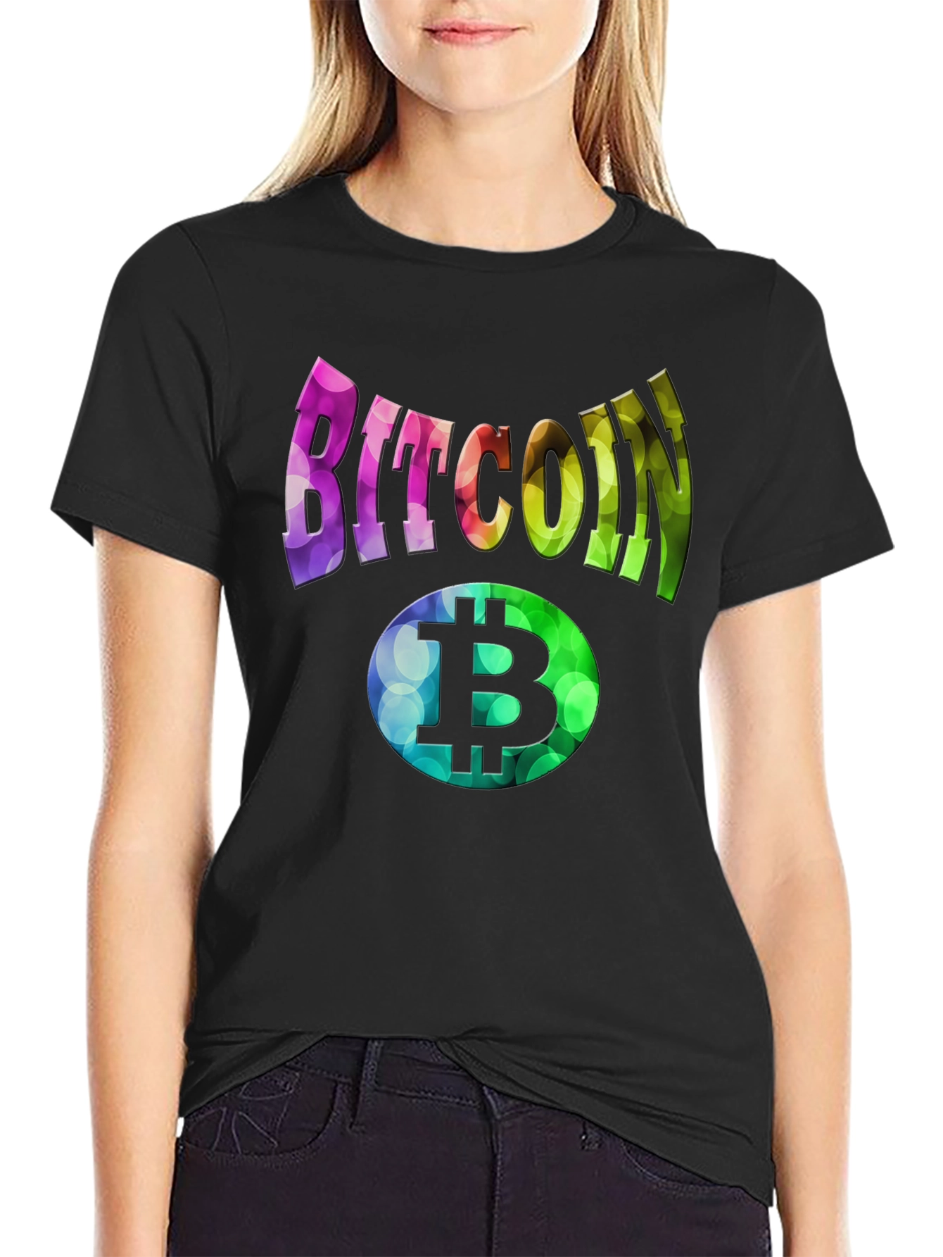 Bitcoin Rainbow Graphic Black T-Shirt
