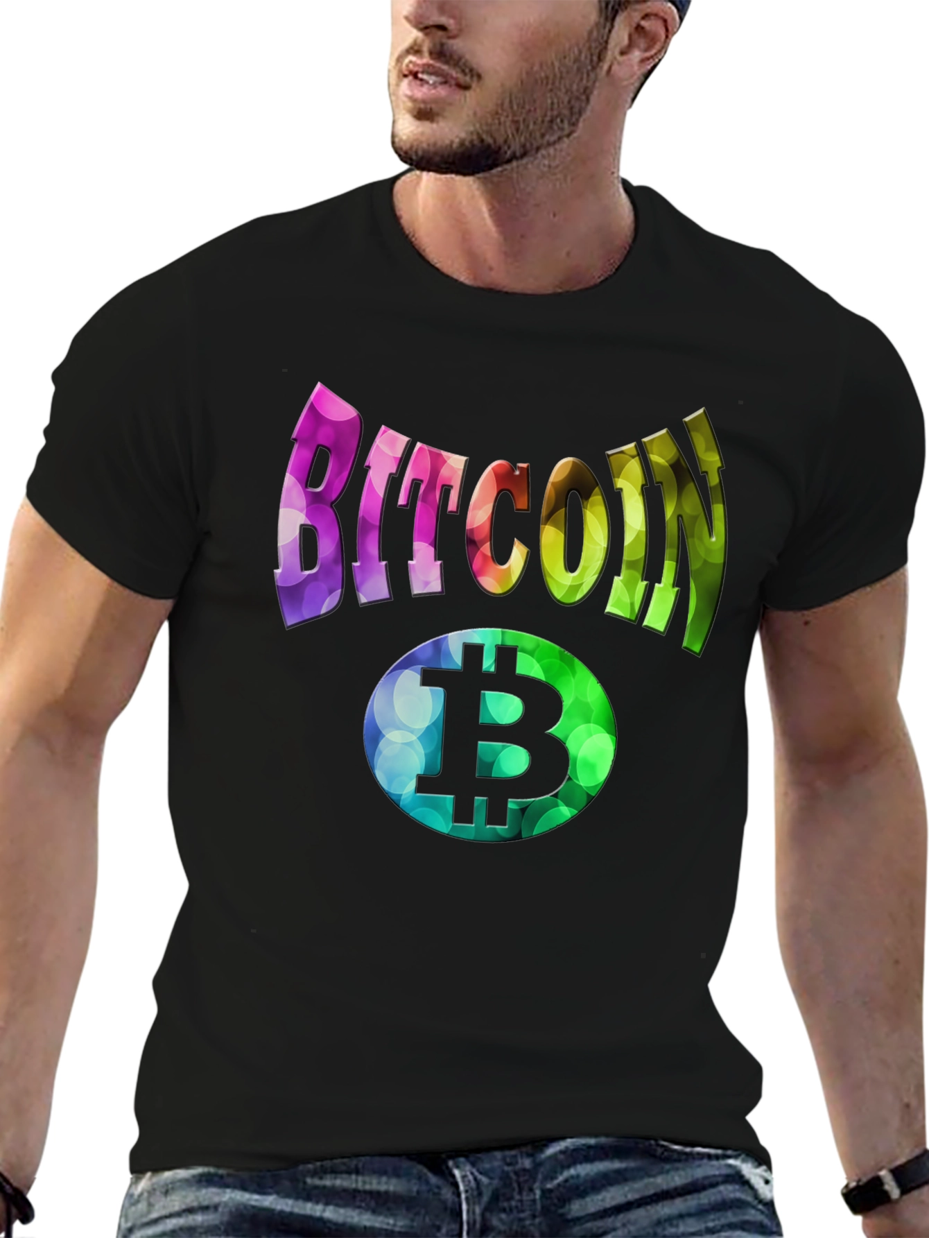 Bitcoin Rainbow Graphic Black T-Shirt