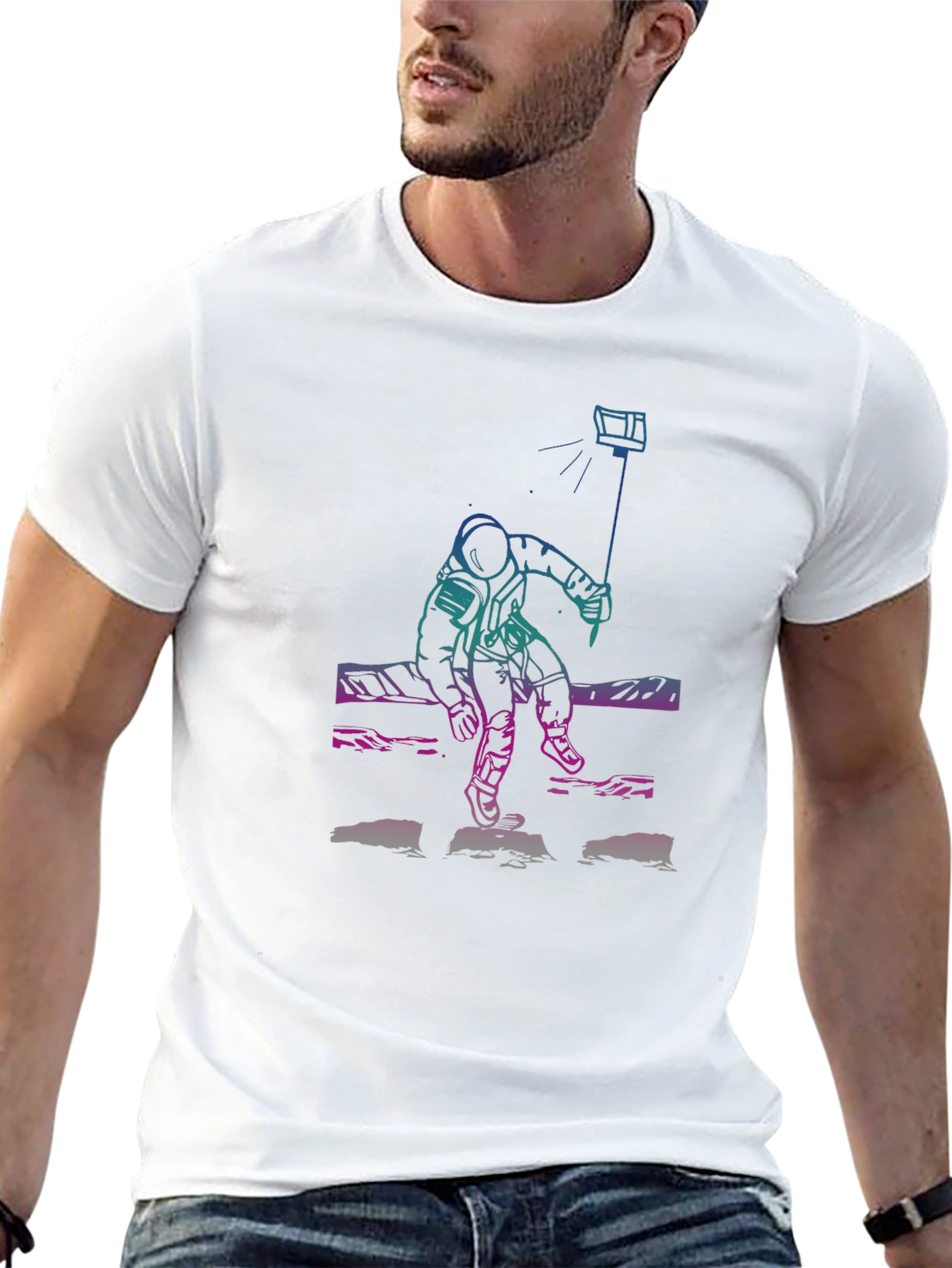 Astronaut Selfie Graphic Tee - Premium Cotton