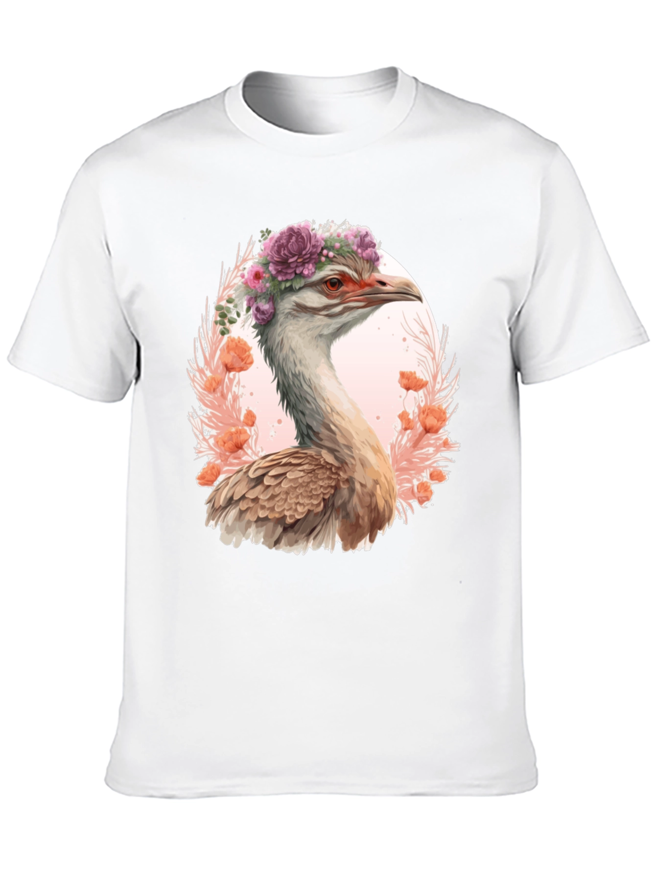 Floral Ostrich Graphic T-Shirt - Unique Bird Tee