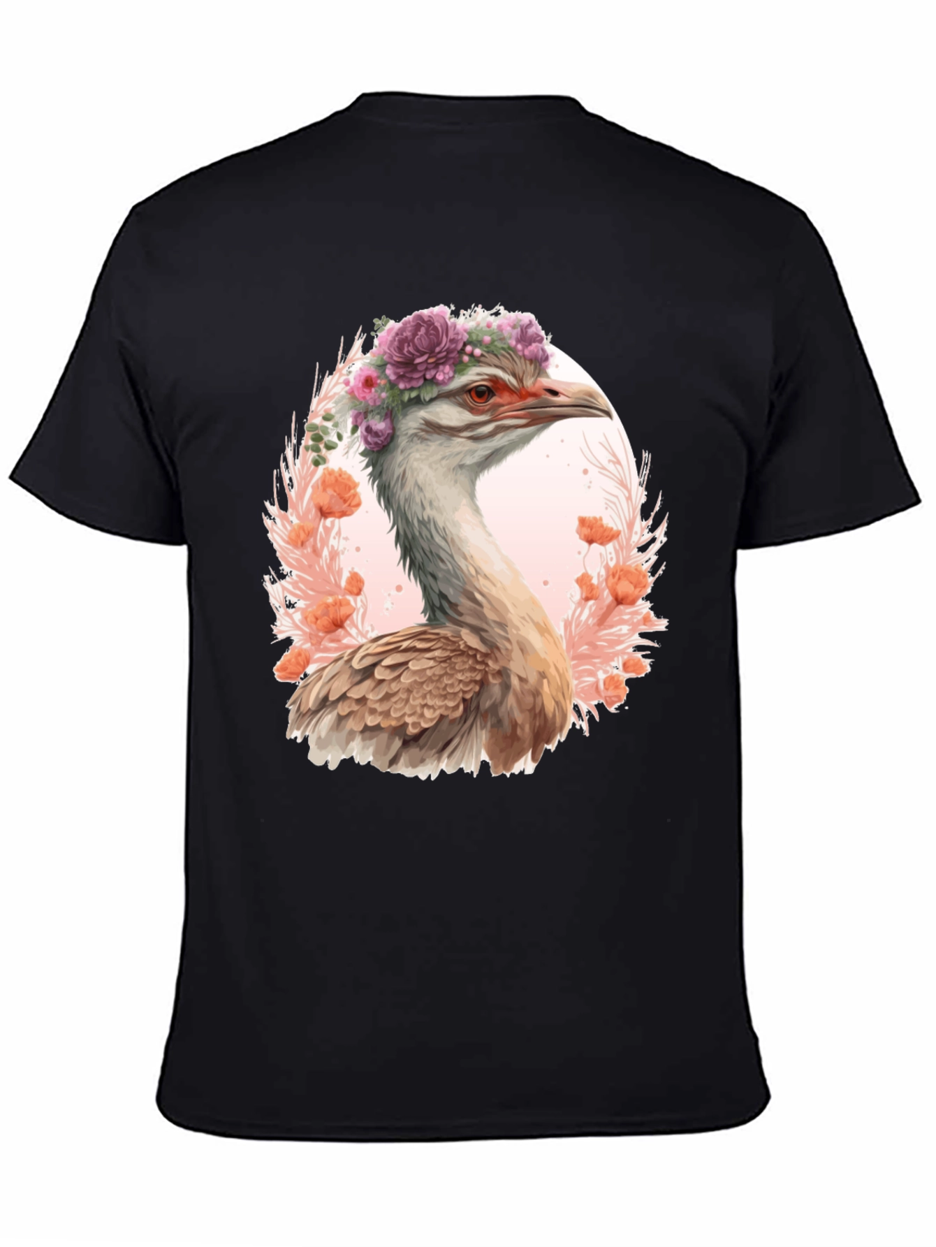 Floral Ostrich Graphic T-Shirt - Unique Bird Tee