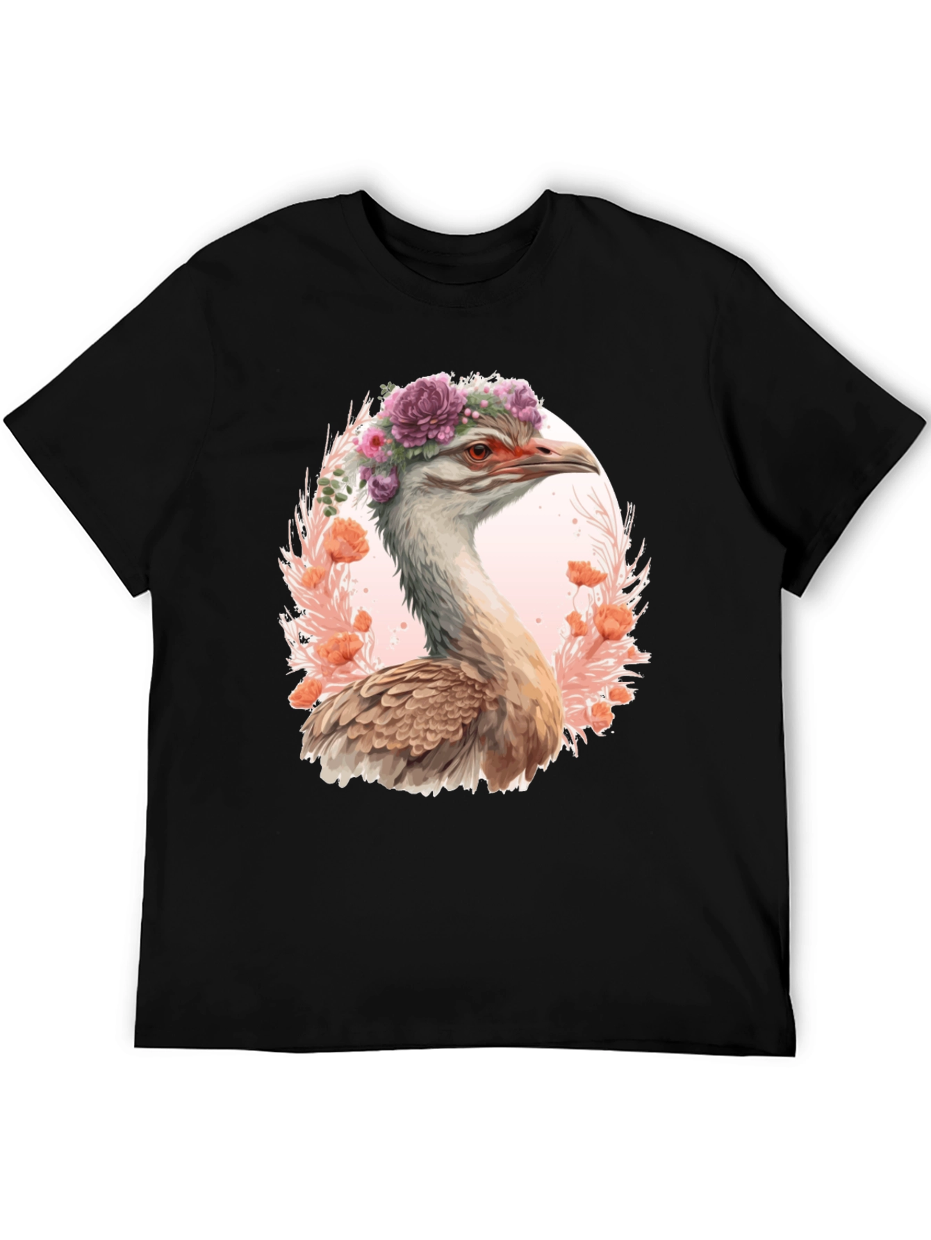 Floral Ostrich Graphic T-Shirt - Unique Bird Tee