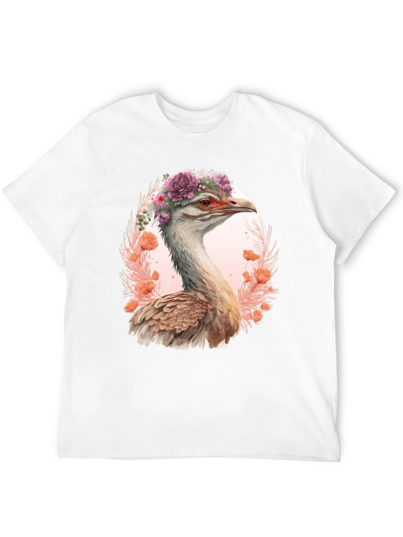 Floral Ostrich Graphic T-Shirt - Unique Bird Tee
