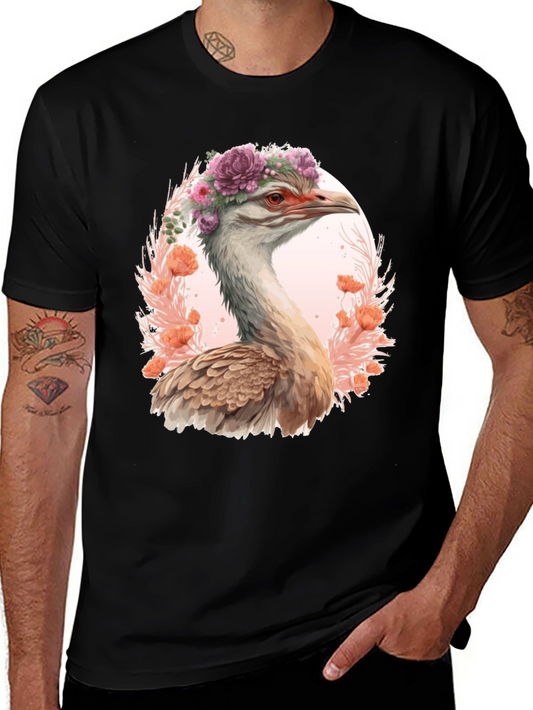Floral Ostrich Graphic T-Shirt - Unique Bird Tee