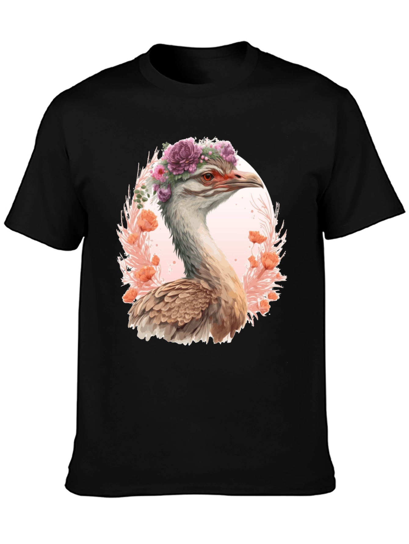 Floral Ostrich Graphic T-Shirt - Unique Bird Tee