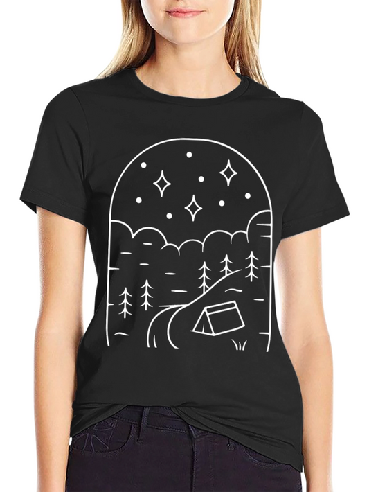 Camping Scene Graphic Tee - Black