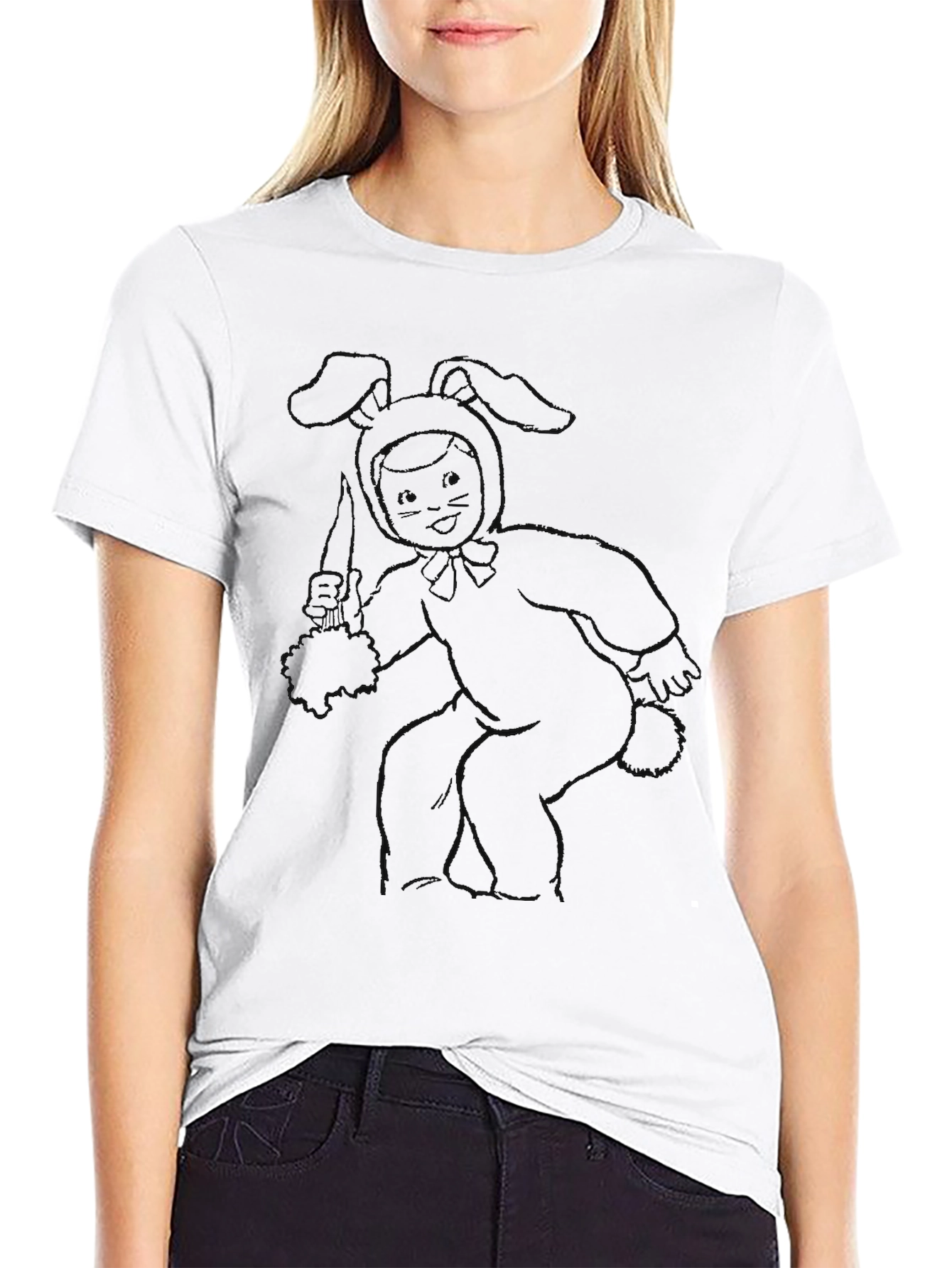 Black T-Shirt with Bunny Costume Graphic