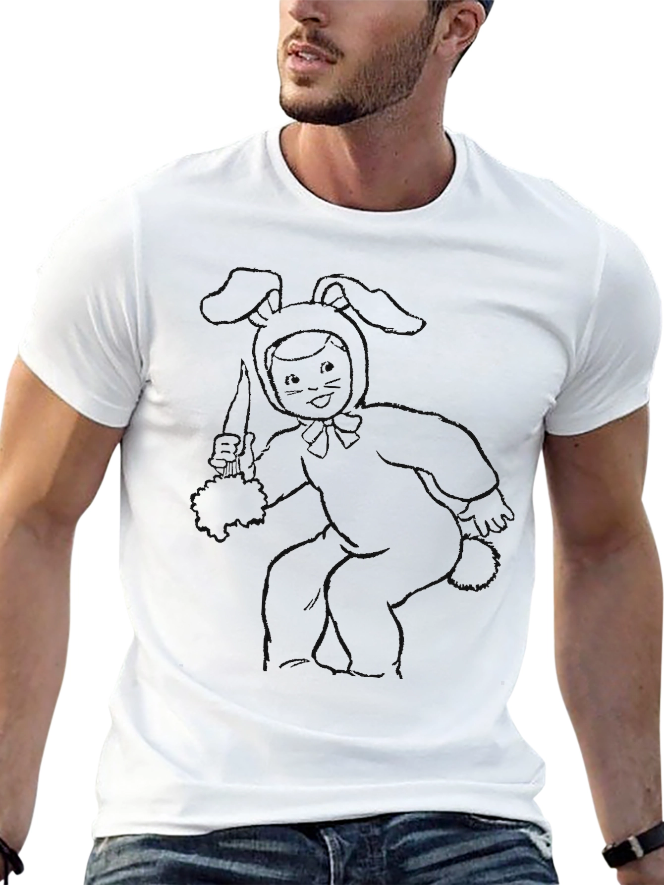 Black T-Shirt with Bunny Costume Graphic
