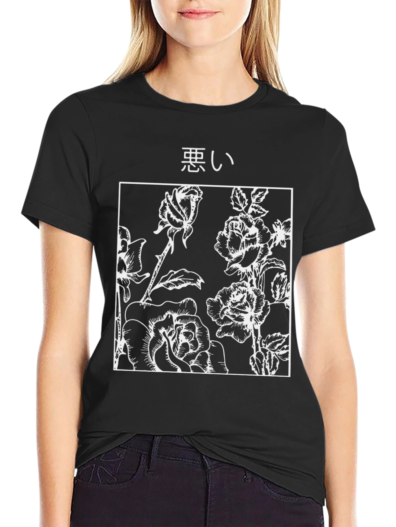 Black Floral Rose T-Shirt