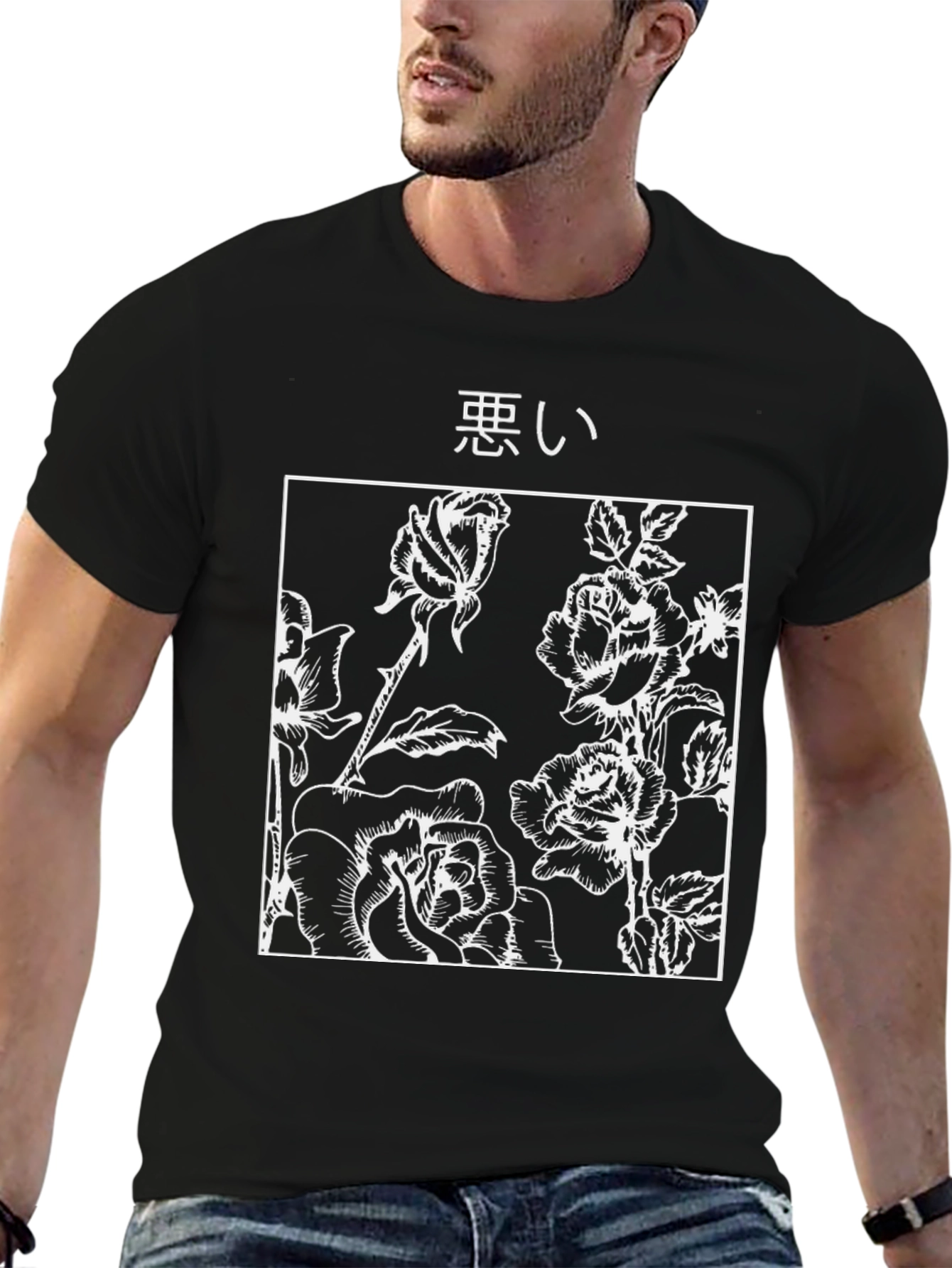 Black Floral Rose T-Shirt