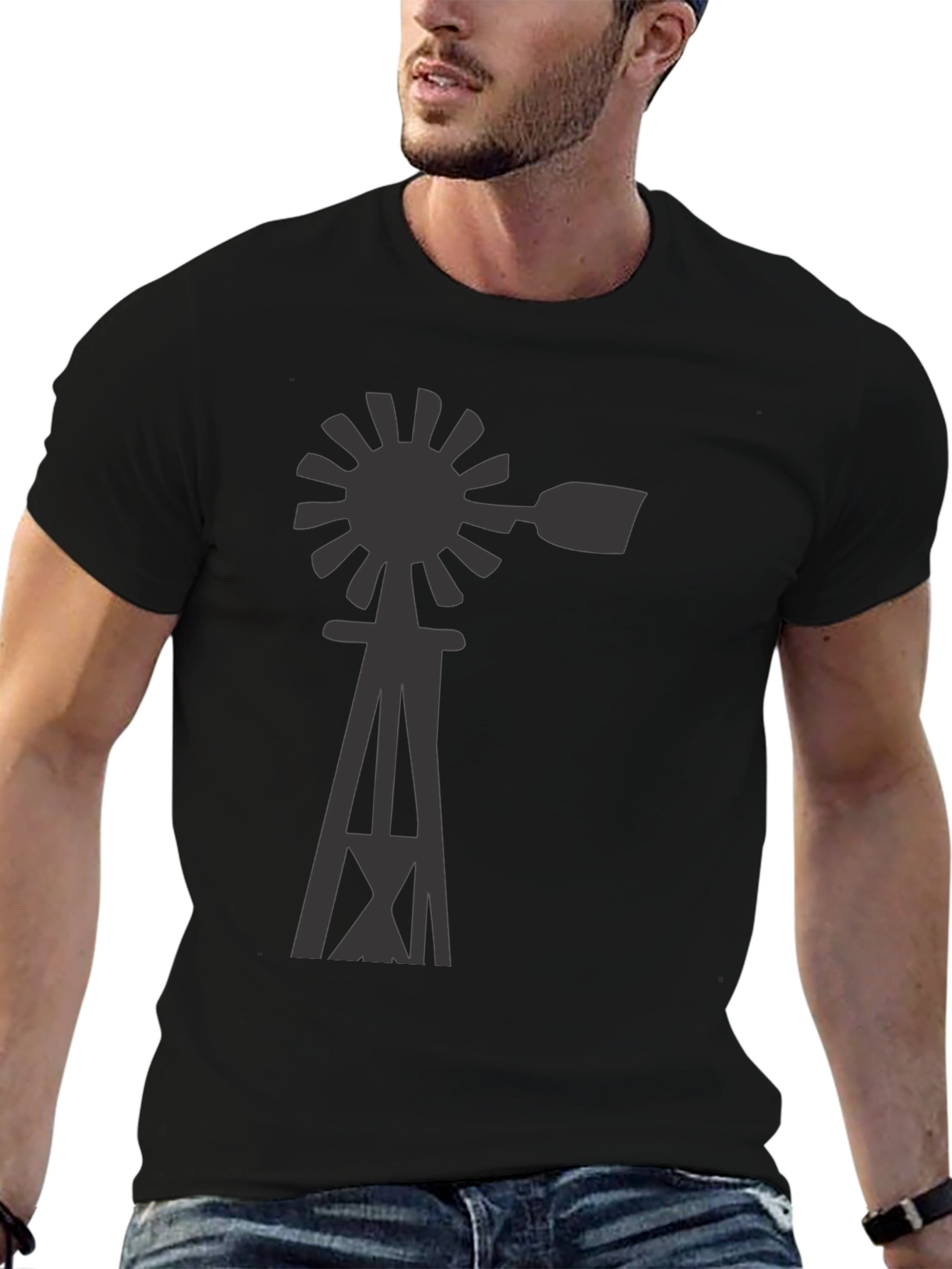Windmill Graphic Tee - Black Cotton Blend