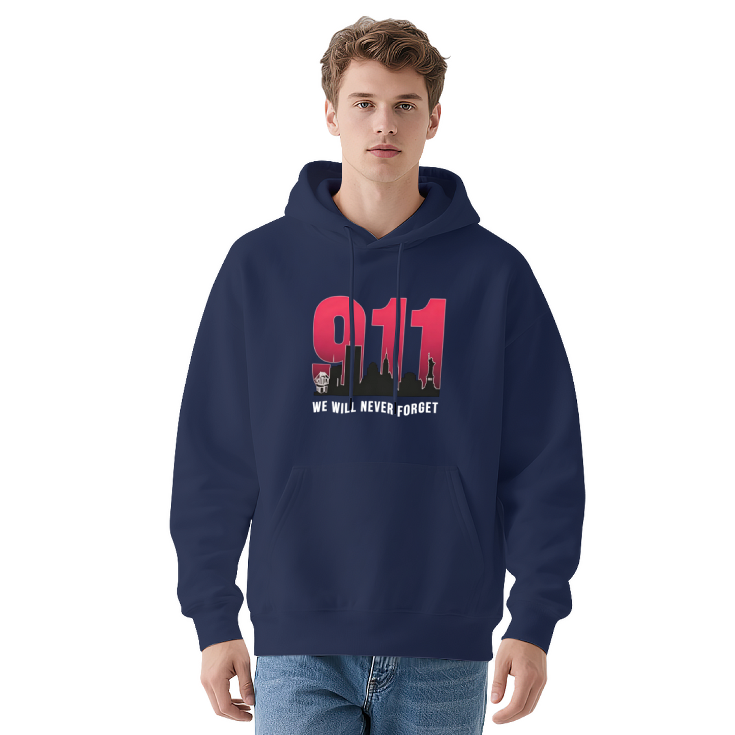 Gradient Red 911 First Responder Silhouette Never Forget Hoodie