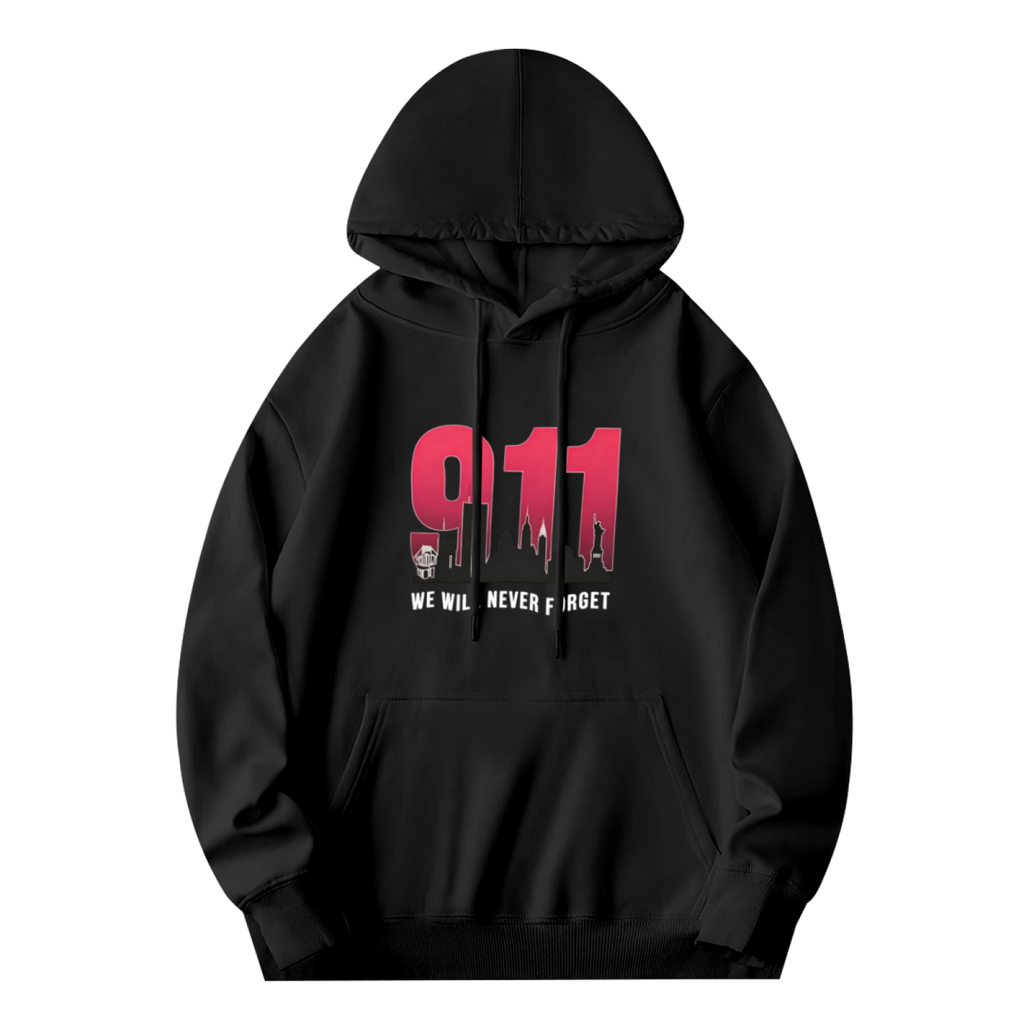 Gradient Red 911 First Responder Silhouette Never Forget Hoodie