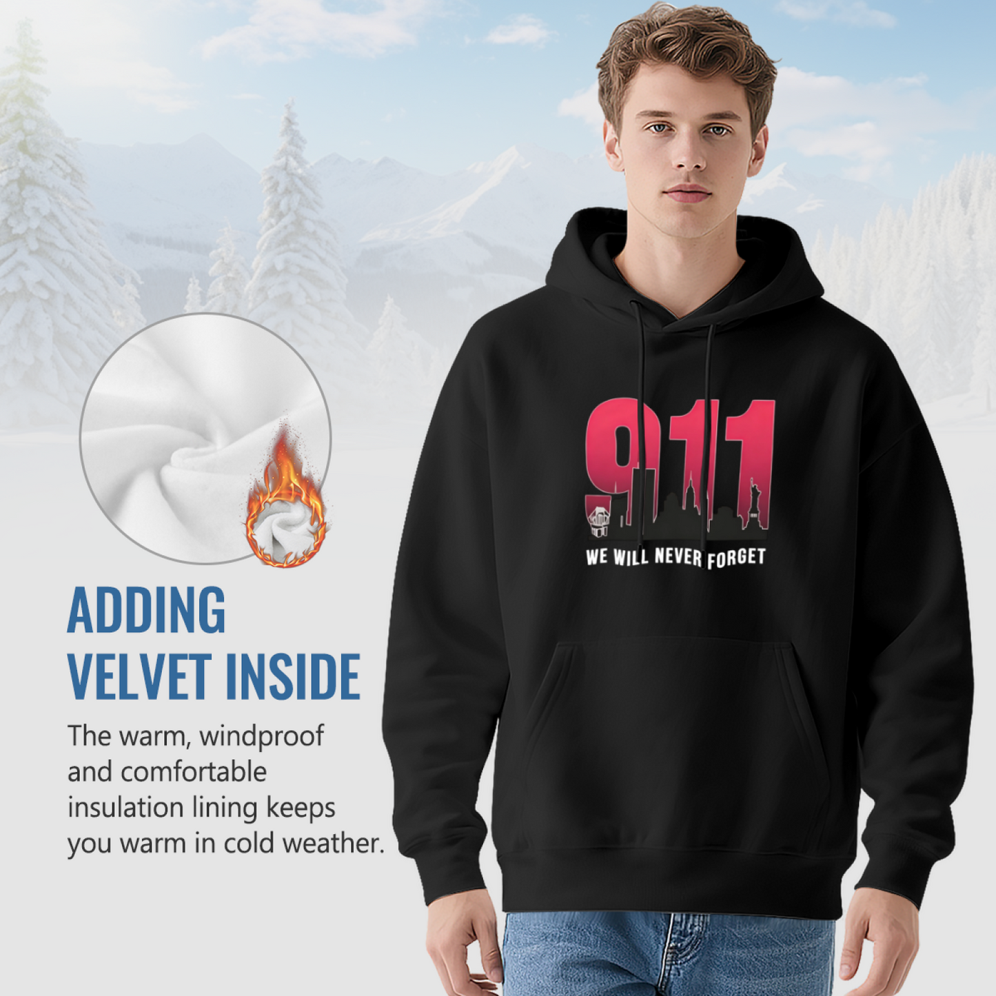 Gradient Red 911 First Responder Silhouette Never Forget Hoodie