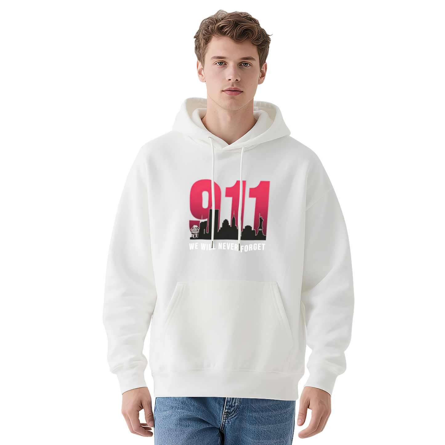 Gradient Red 911 First Responder Silhouette Never Forget Hoodie