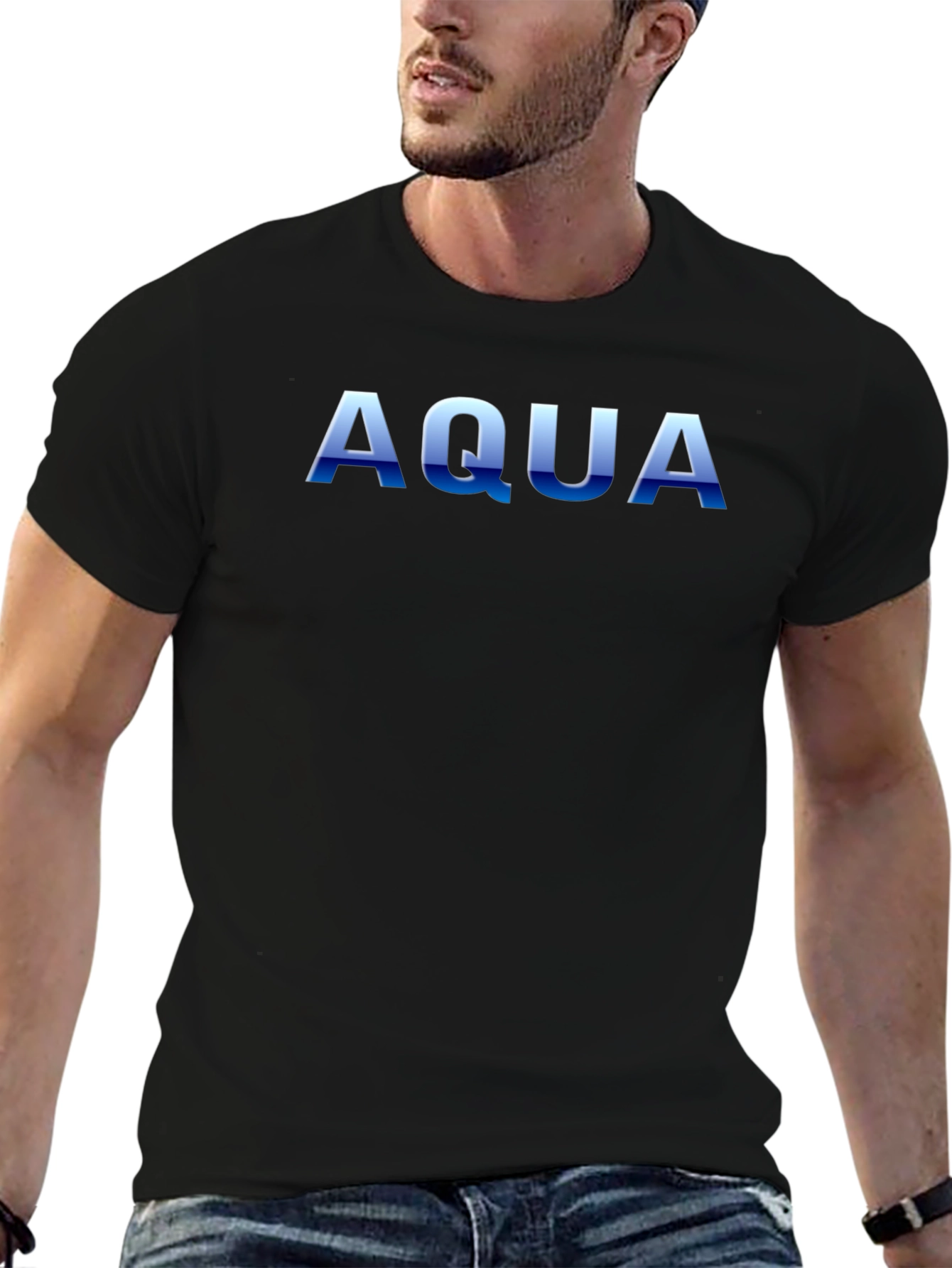 AQUA Graphic Print Mens Black T-Shirt