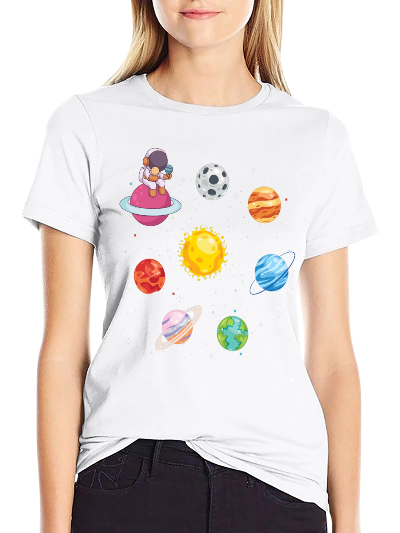 Astronaut & Planets Graphic Tee - Space Lovers T-Shirt