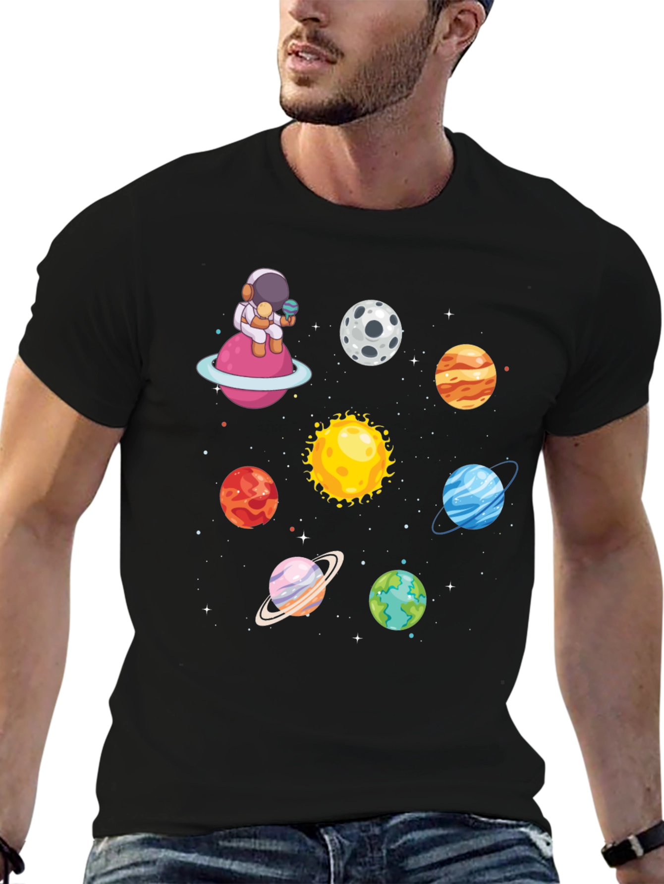 Astronaut & Planets Graphic Tee - Space Lovers T-Shirt