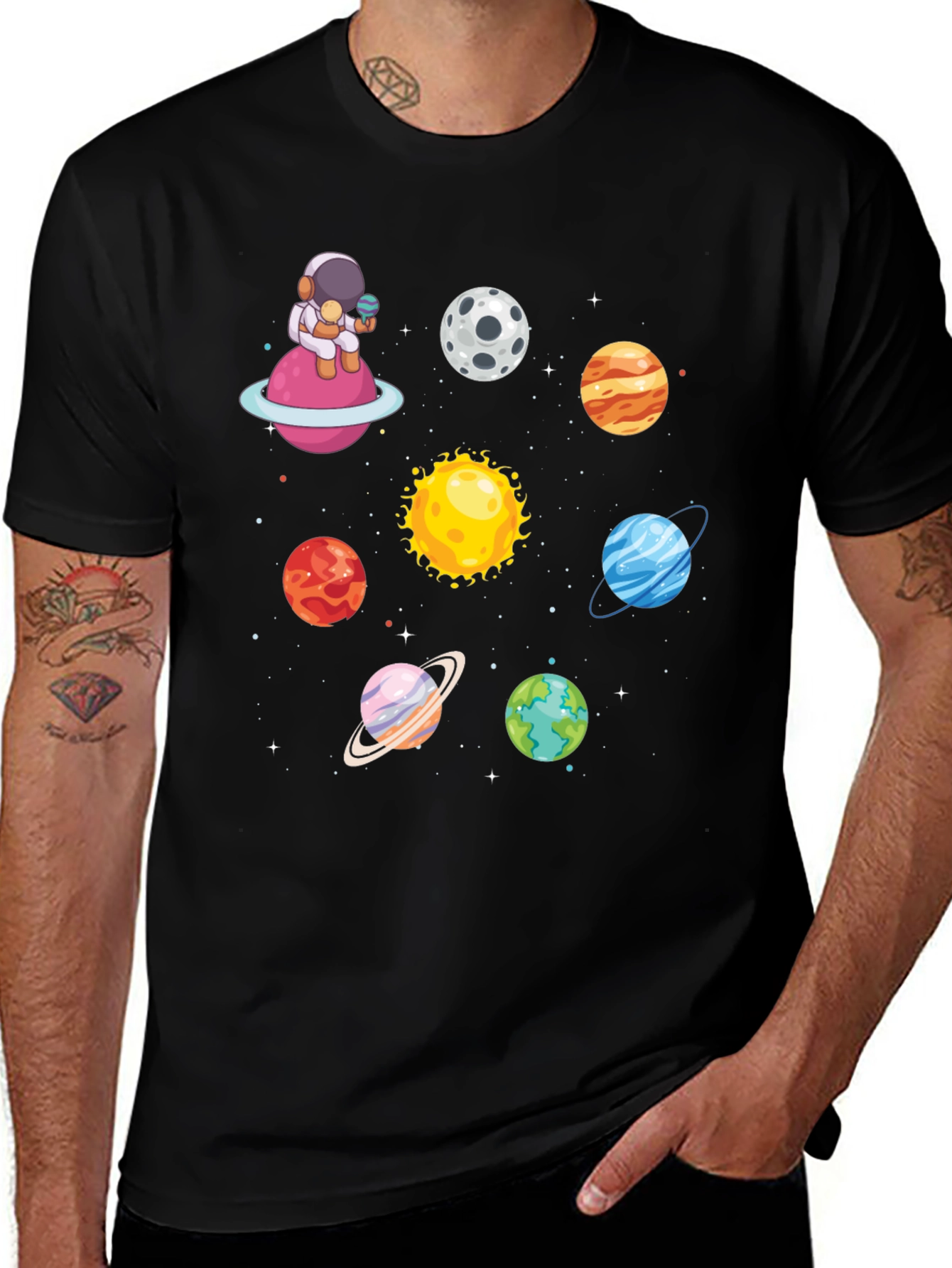 Astronaut & Planets Graphic Tee - Space Lovers T-Shirt