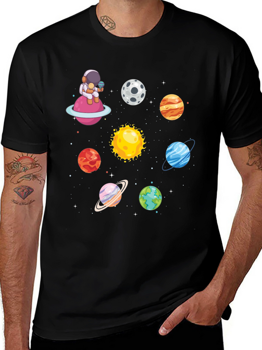 Astronaut & Planets Graphic Tee - Space Lovers T-Shirt