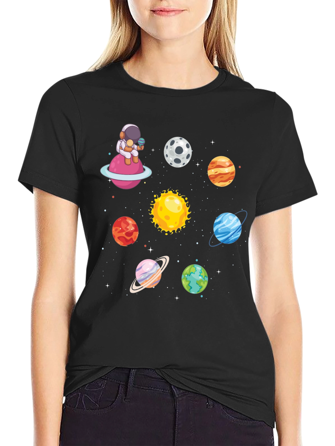 Astronaut & Planets Graphic Tee - Space Lovers T-Shirt