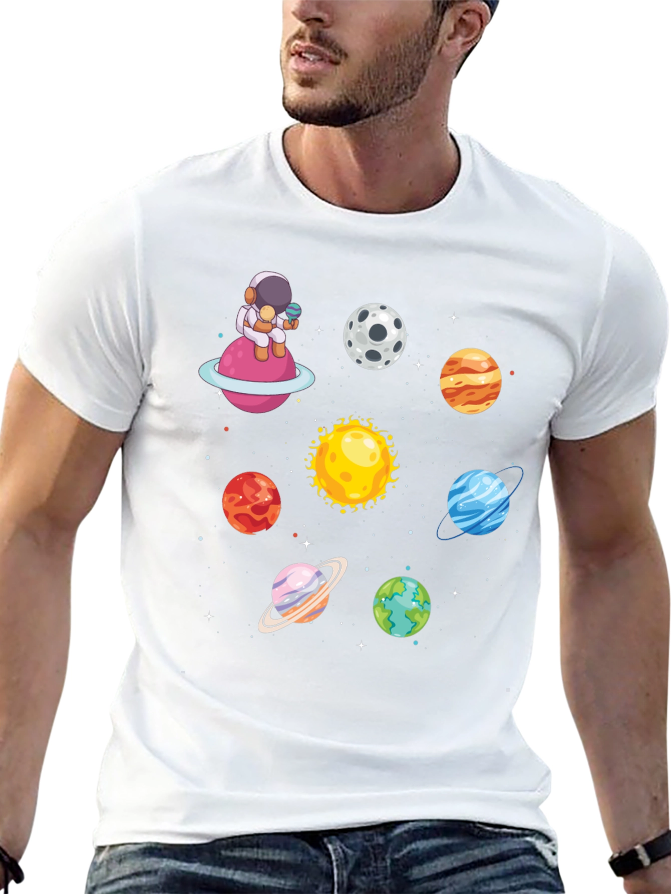 Astronaut & Planets Graphic Tee - Space Lovers T-Shirt