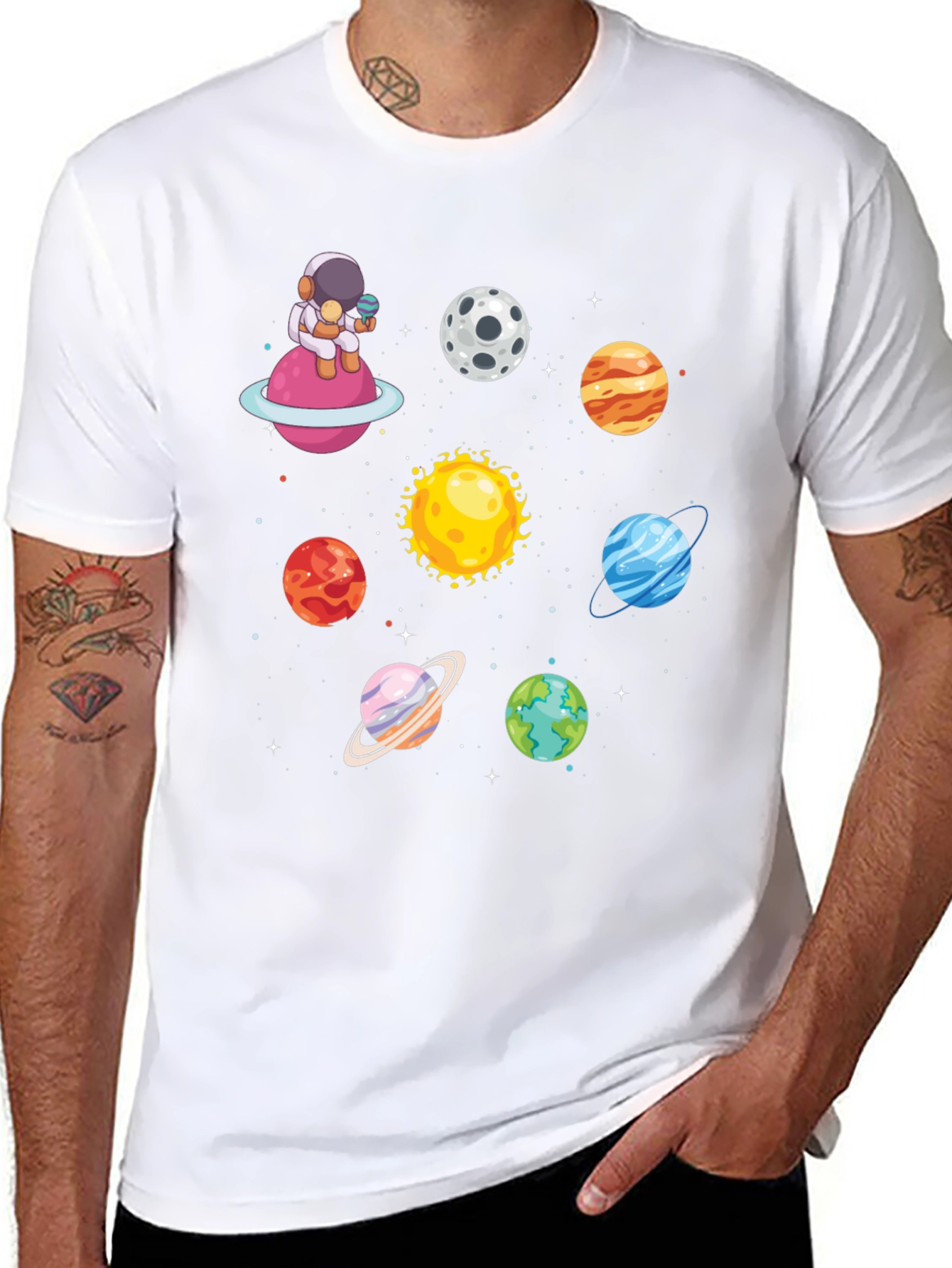 Astronaut & Planets Graphic Tee - Space Lovers T-Shirt