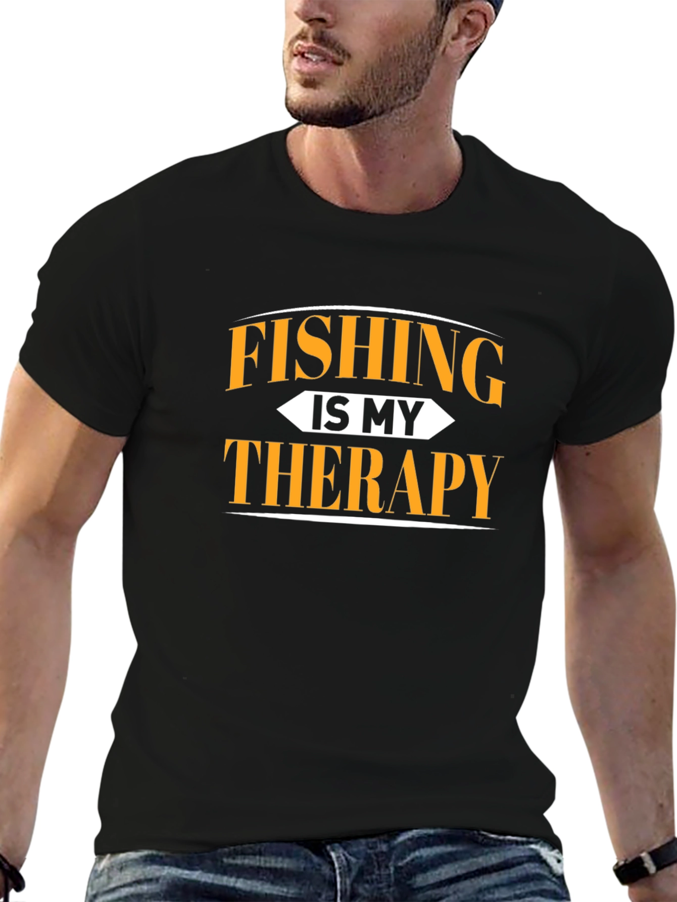 Fishing is My Therapy Black T-Shirt
