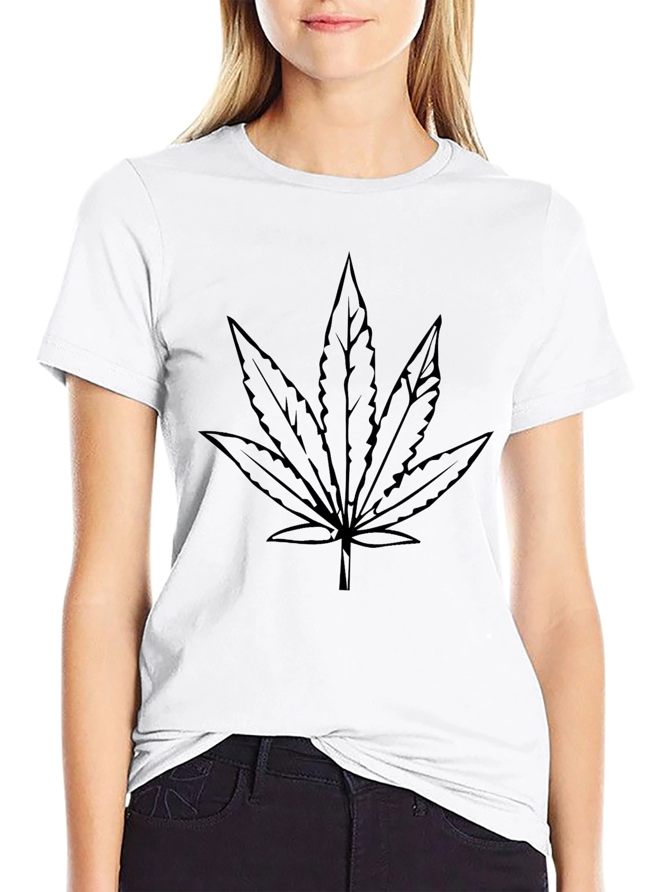 Black Marijuana Leaf Graphic T-Shirt
