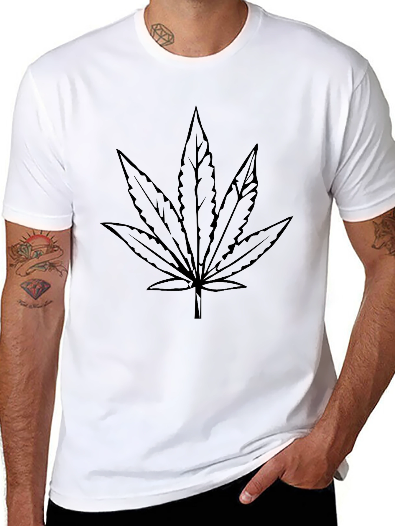 Black Marijuana Leaf Graphic T-Shirt